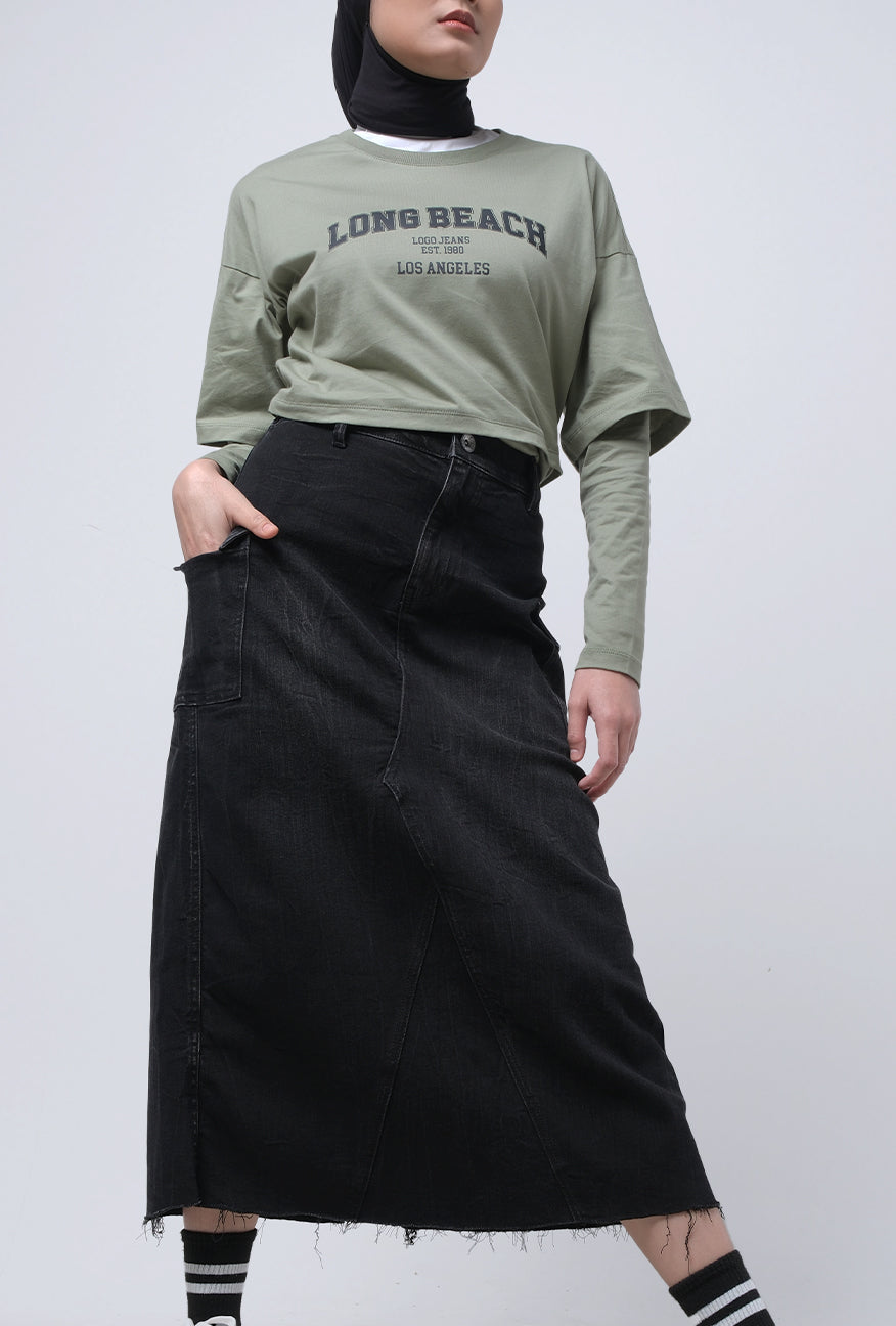 Rok Midi Jeanette Dark Grey Denim