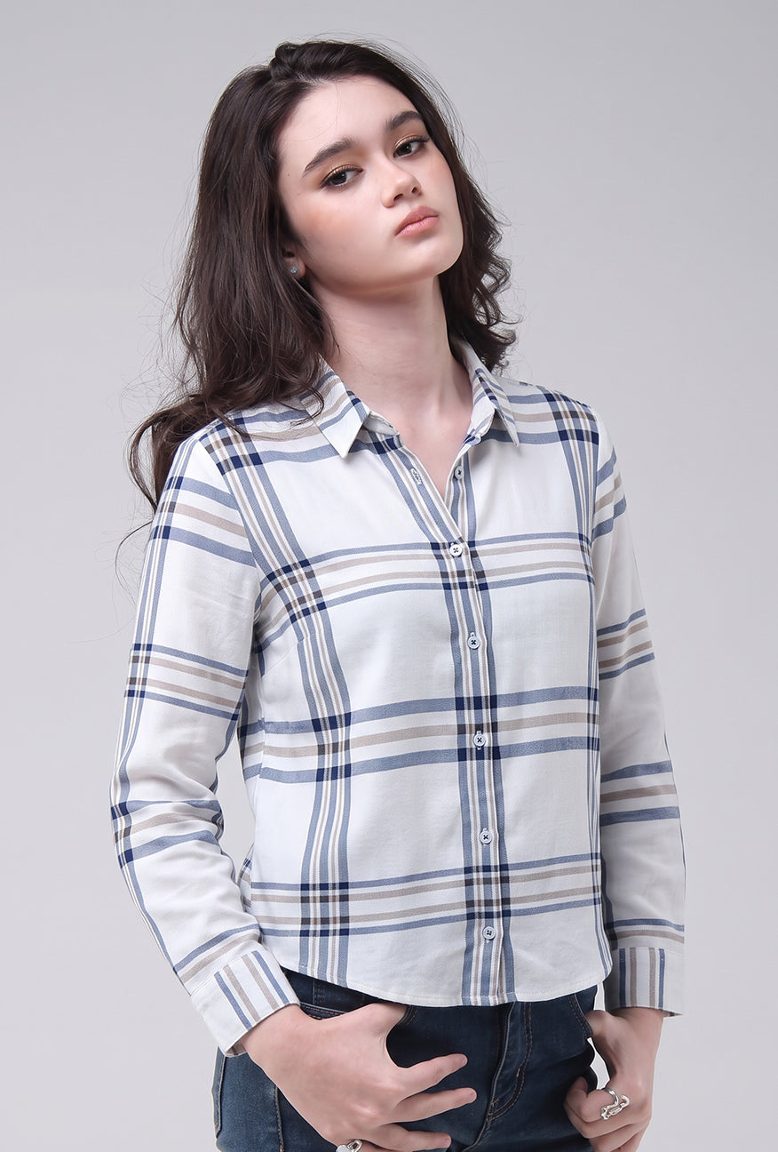 Kemeja Lengan Panjang Mara White Blue