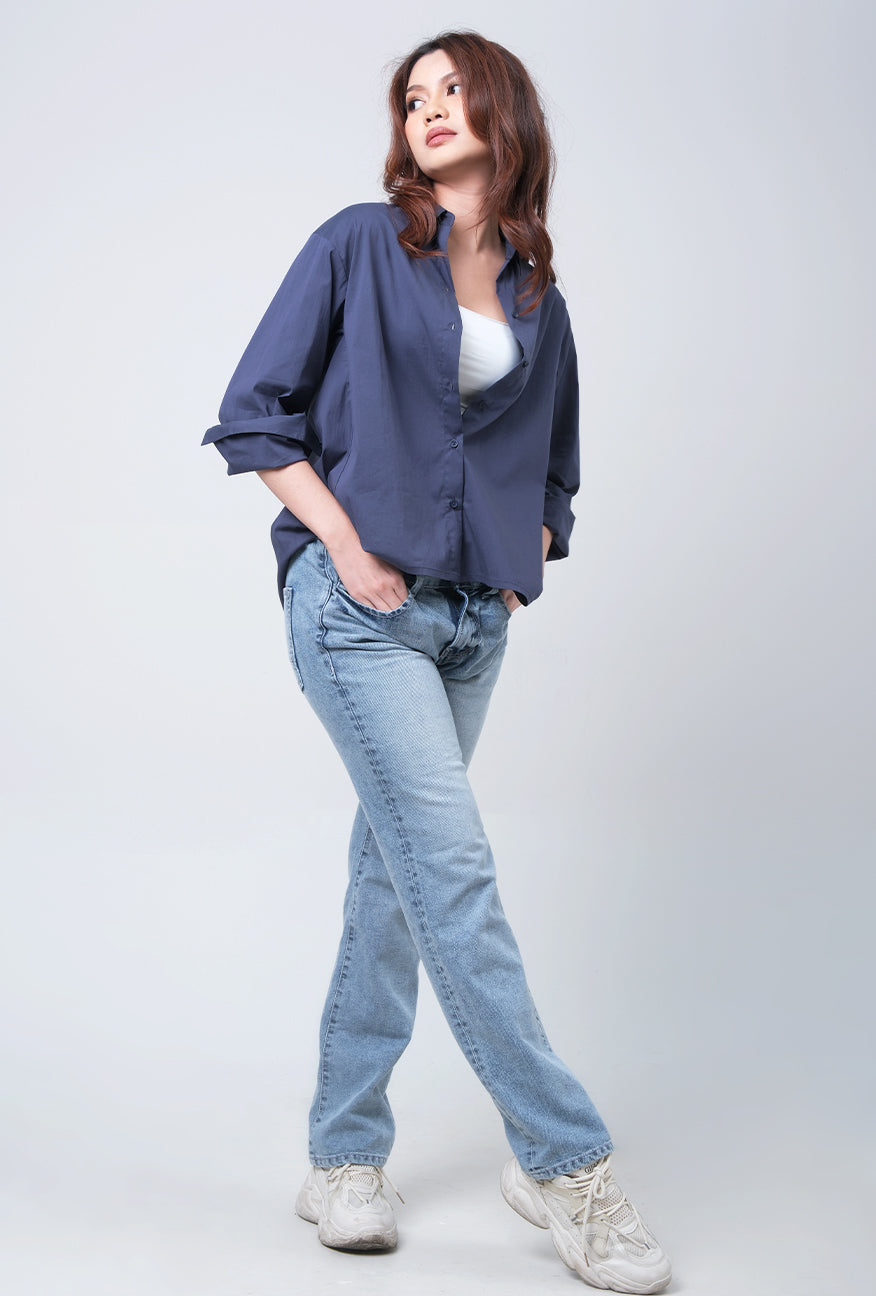Kemeja Lengan Panjang Raquel Navy