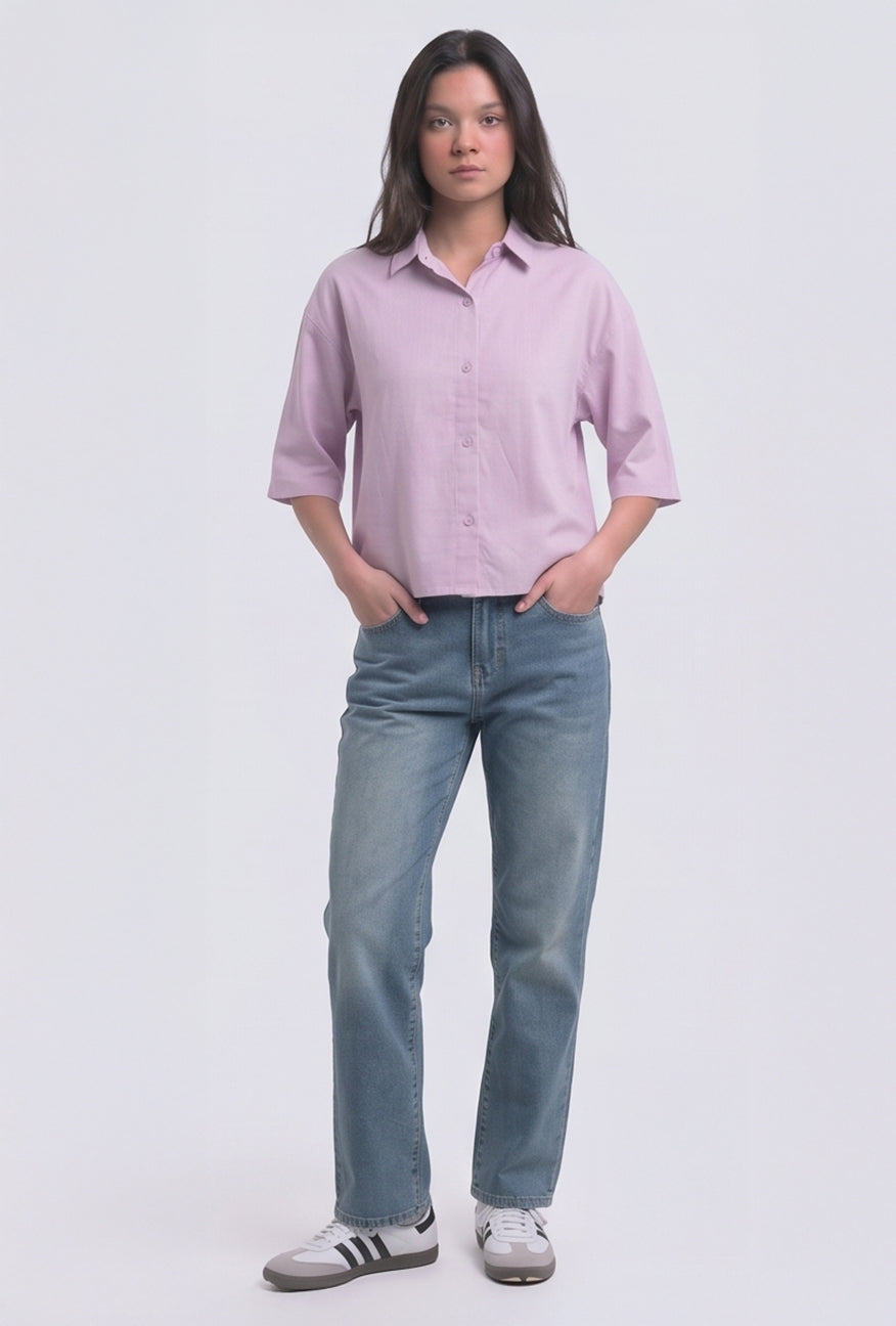 Kemeja Lengan Pendek Aurel Purple Pink