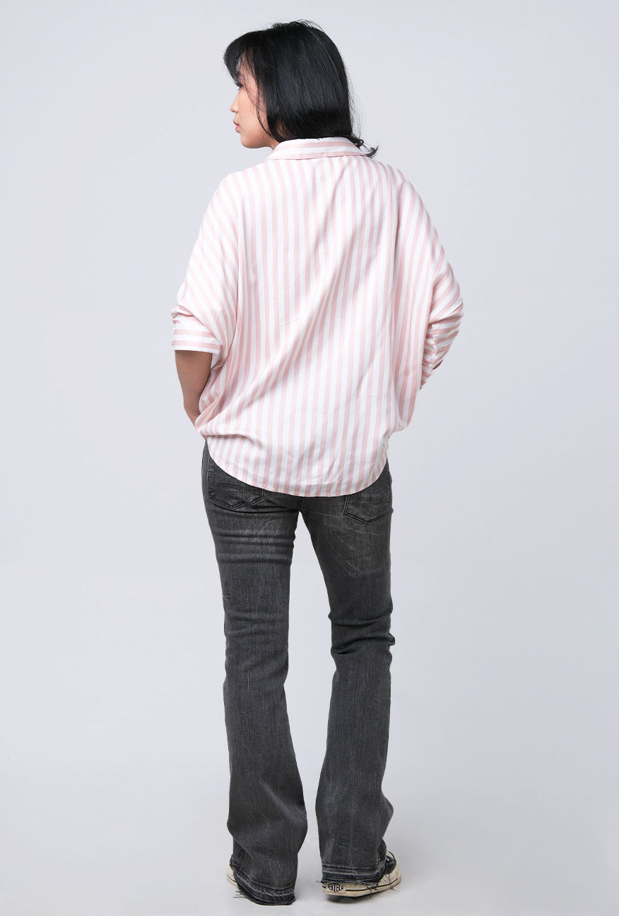 Kemeja Lengan Pendek Florentina Pink Offwhite