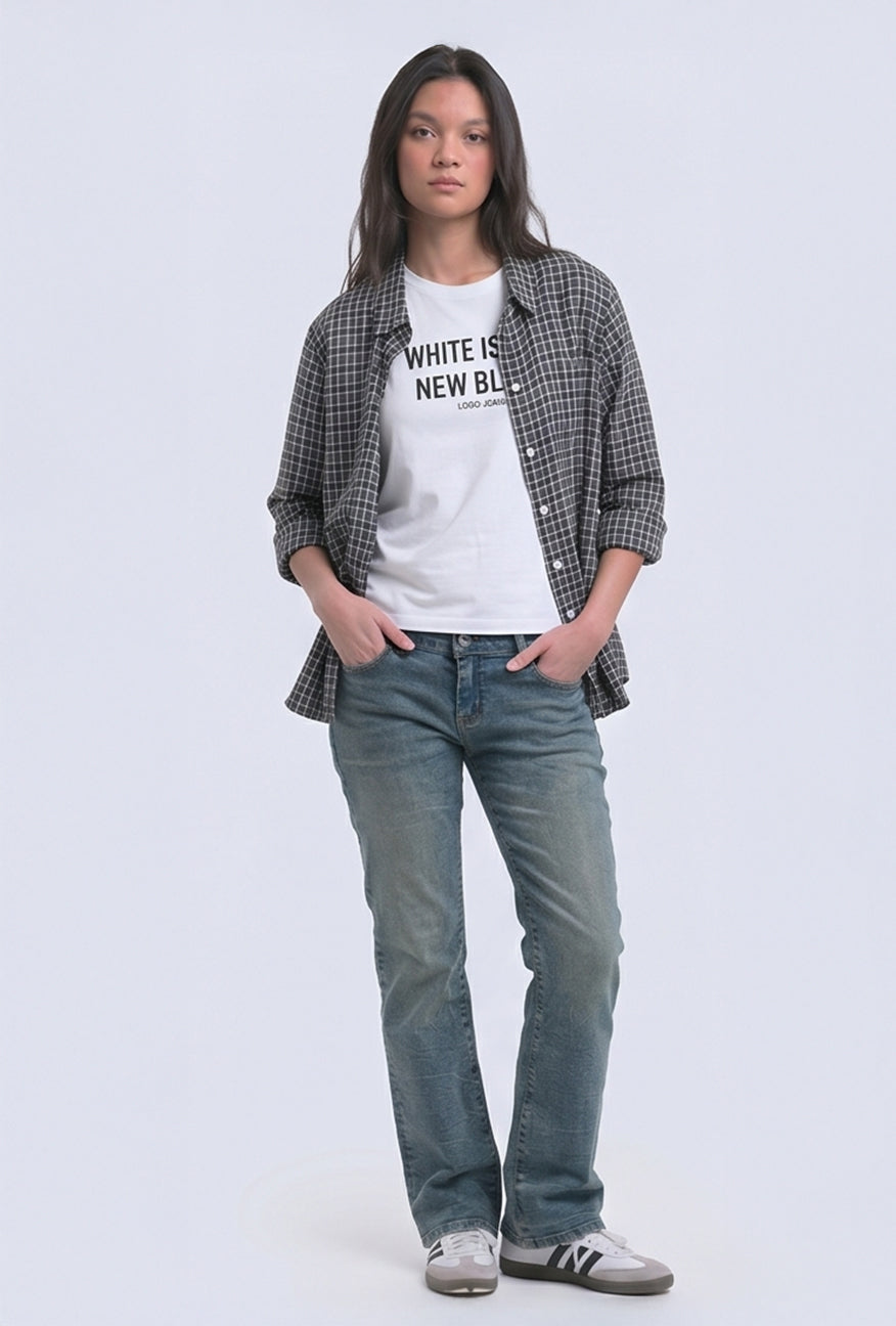 Kemeja Flanel Meyra Grey Black