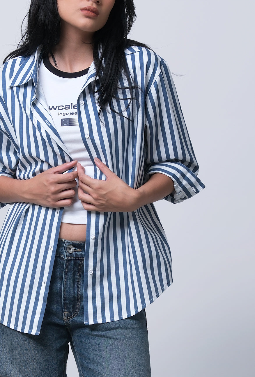 Kemeja Lengan Panjang Misya Blue White