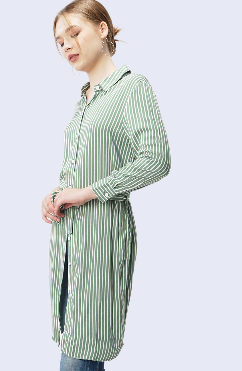 Dress Lengan Panjang Mellya White Green