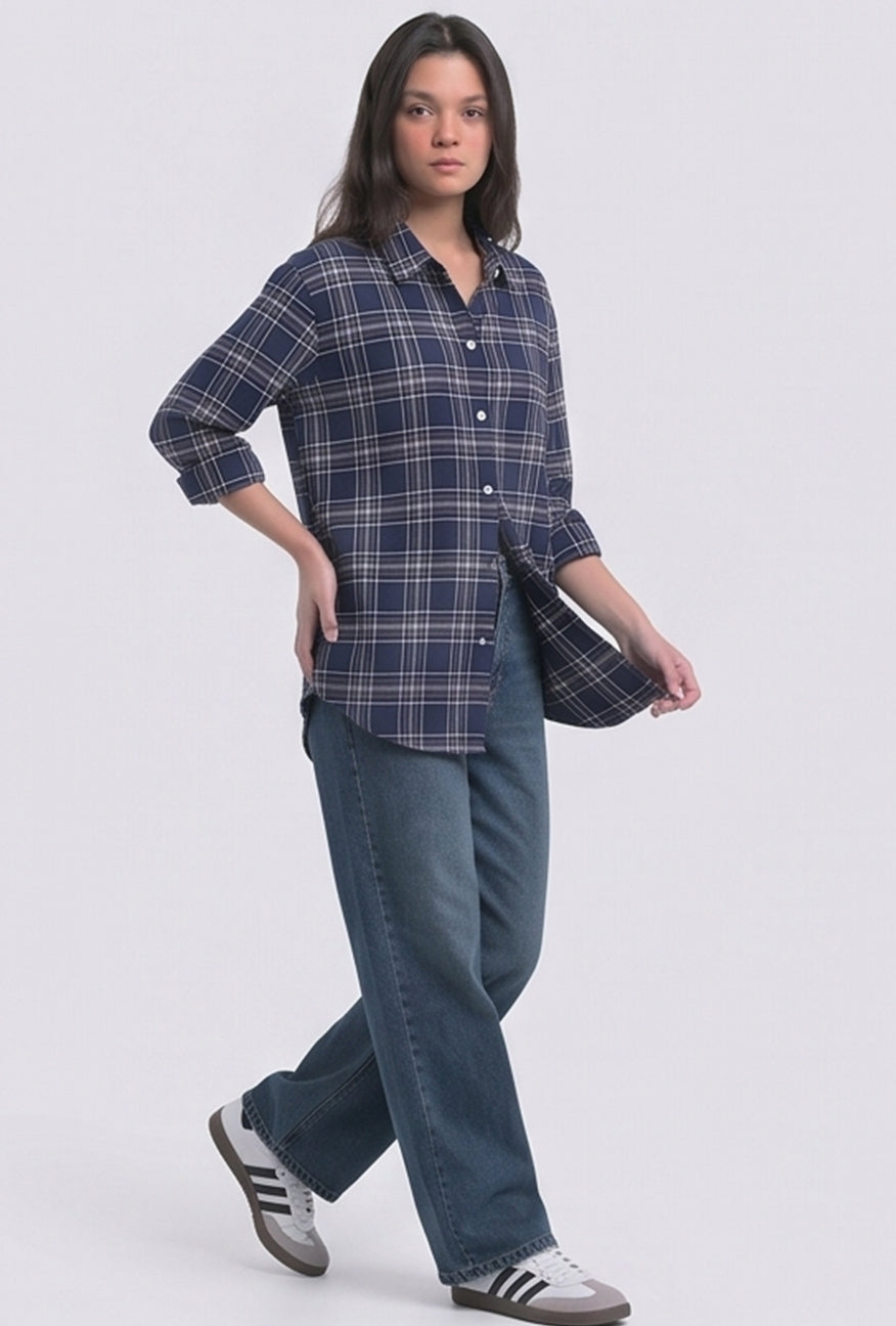Kemeja Flanel Clemira Navy Black