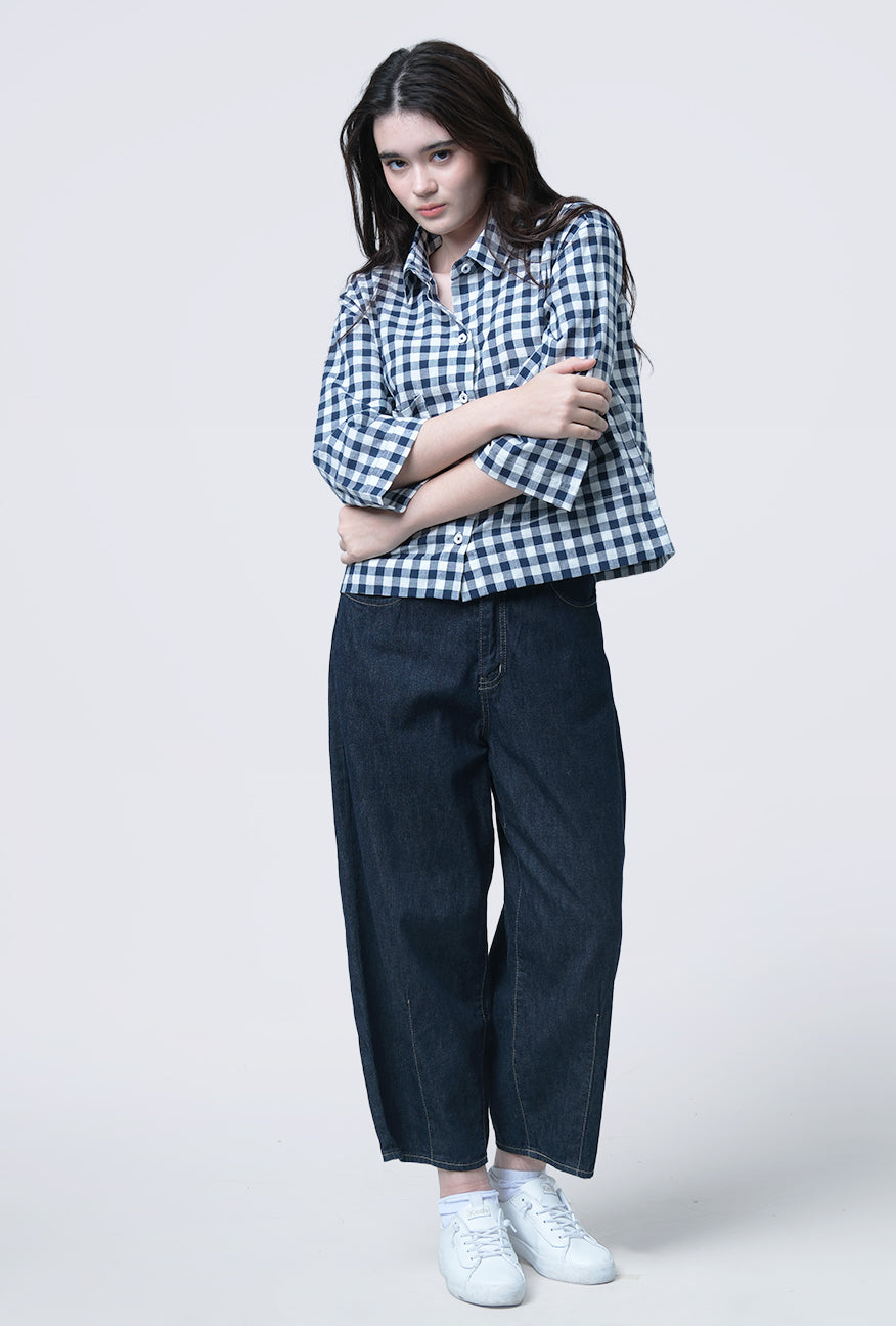 Kemeja Lumi Navy White Exclusive Online