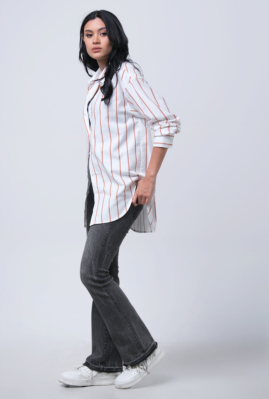 Kemeja Lengan Panjang Chelmira Offwhite Brown