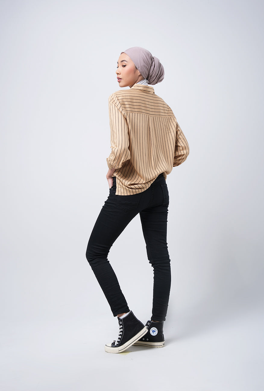 Kemeja Lengan Panjang Carissa Khaki Black