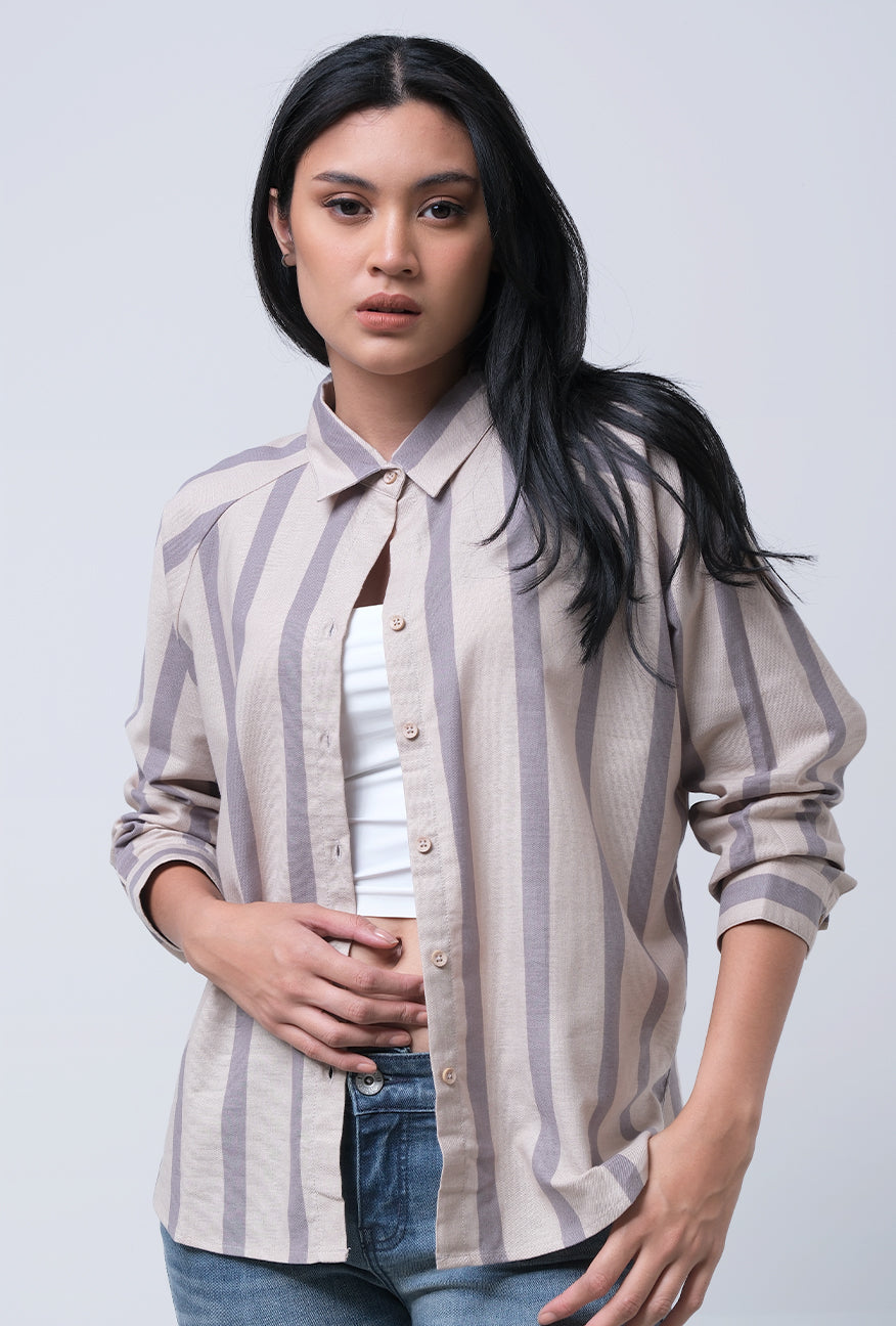 Kemeja Lengan Panjang Chiaran Khaki Grey