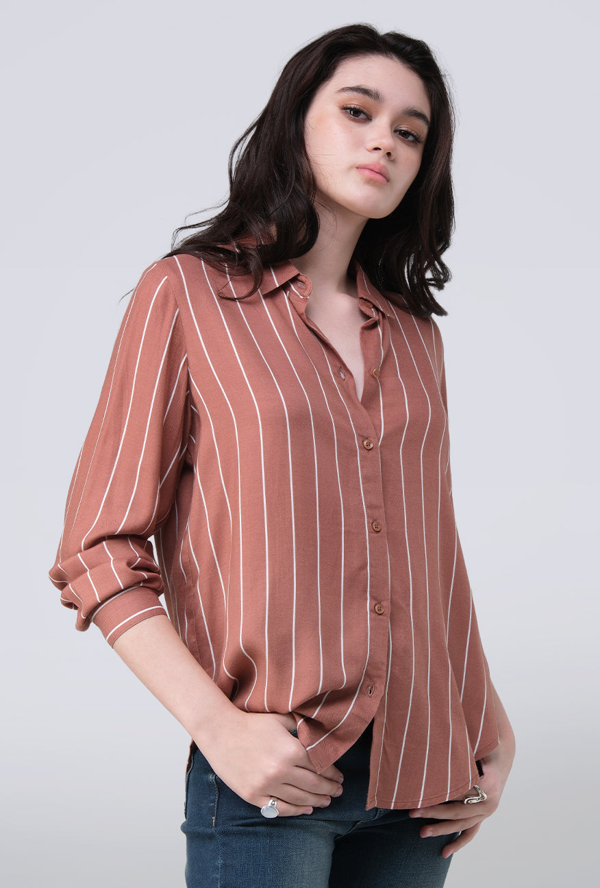 Kemeja Lengan Panjang Jayla Brown White