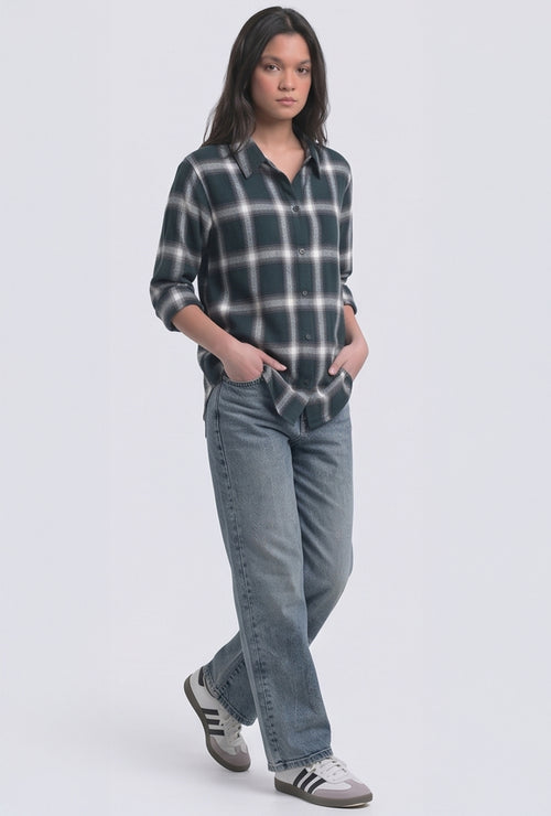 Kemeja Flanel Devi Green Offwhite