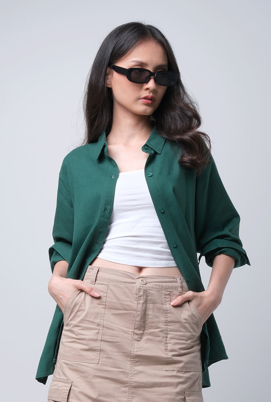 Kemeja Lengan Panjang Windy Dark Green