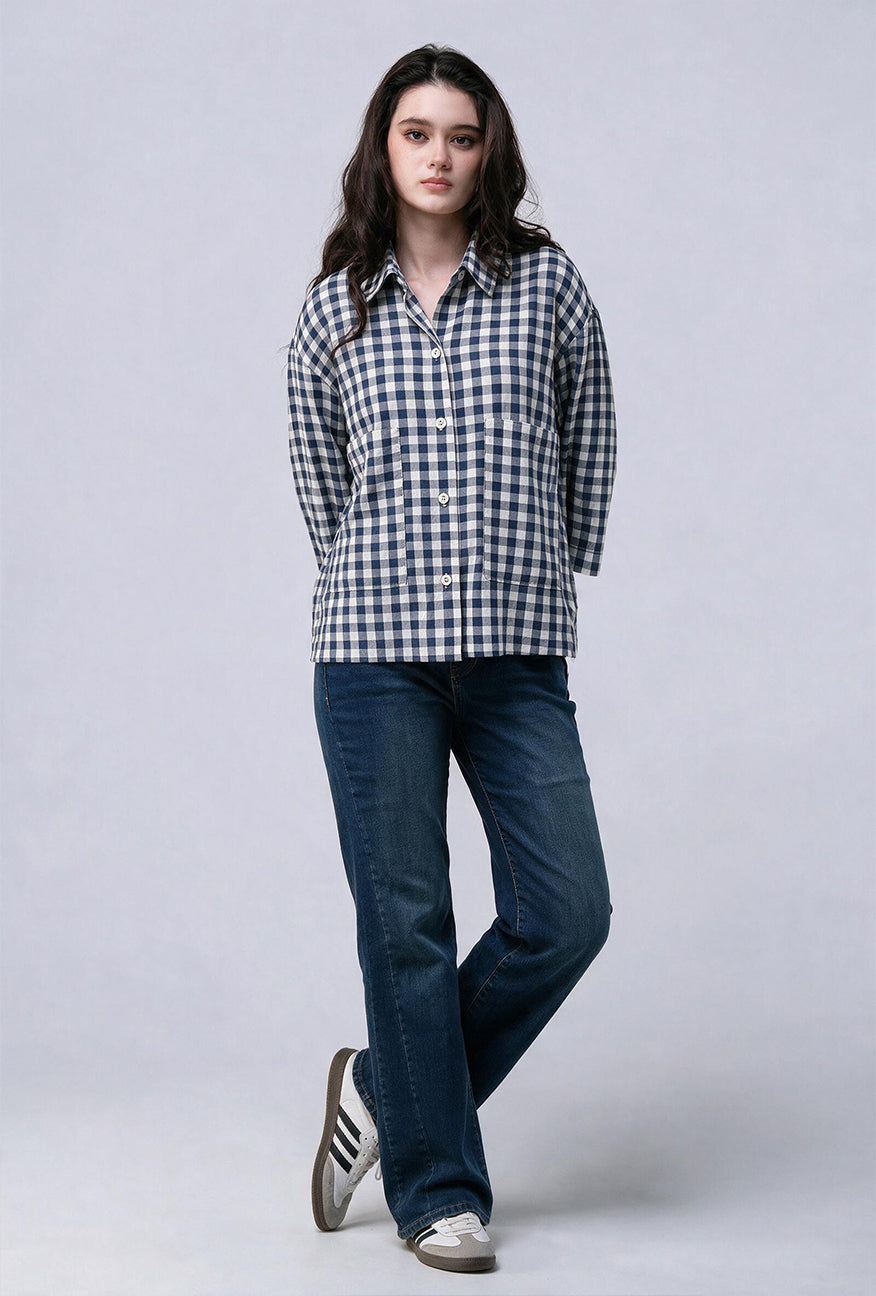 Kemeja Lumi Navy White Exclusive Online
