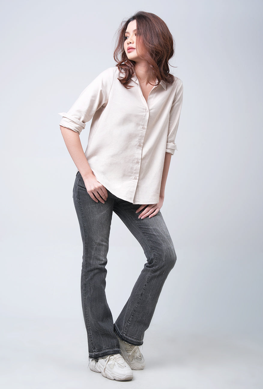 Kemeja Lengan Panjang Ninette Khaki