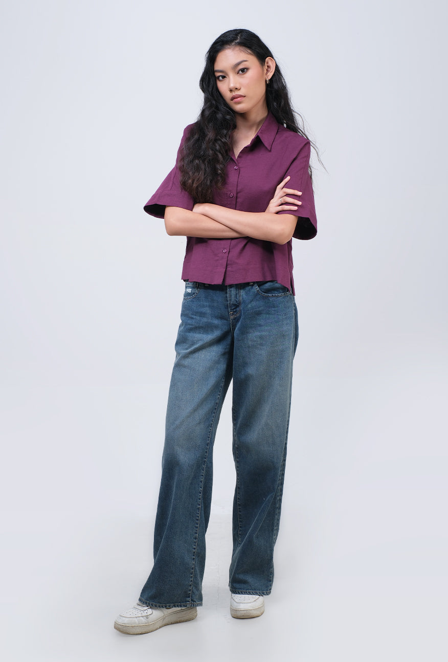 Kemeja Lengan Pendek Eleva Dark Purple