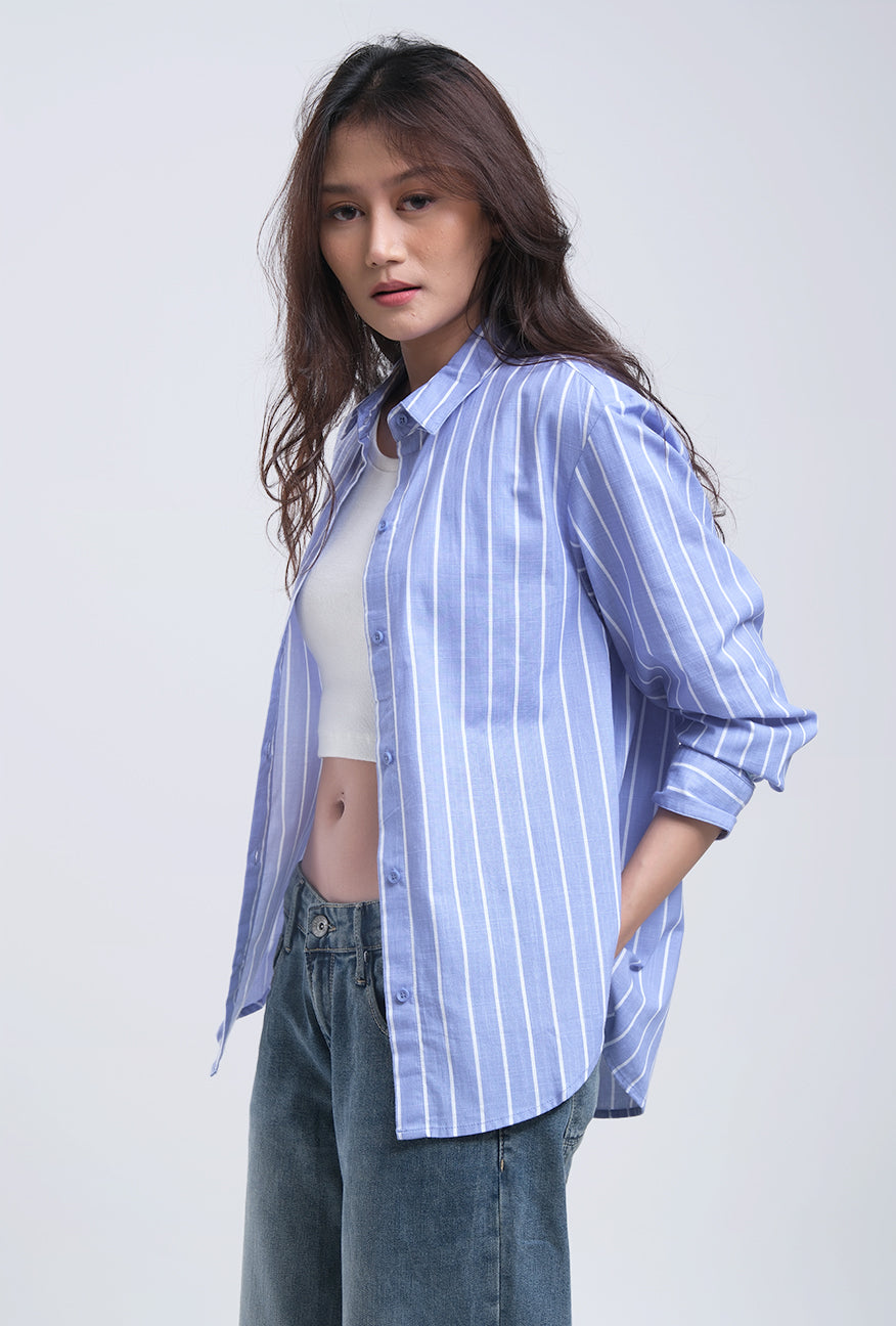 Kemeja Lengan Panjang Rhea Blue White