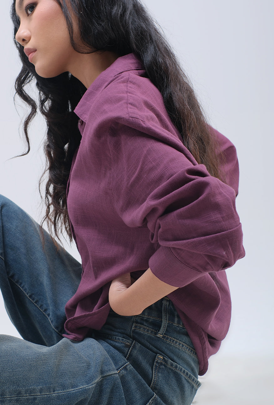 Kemeja Lengan Panjang Aveela Dark Purple