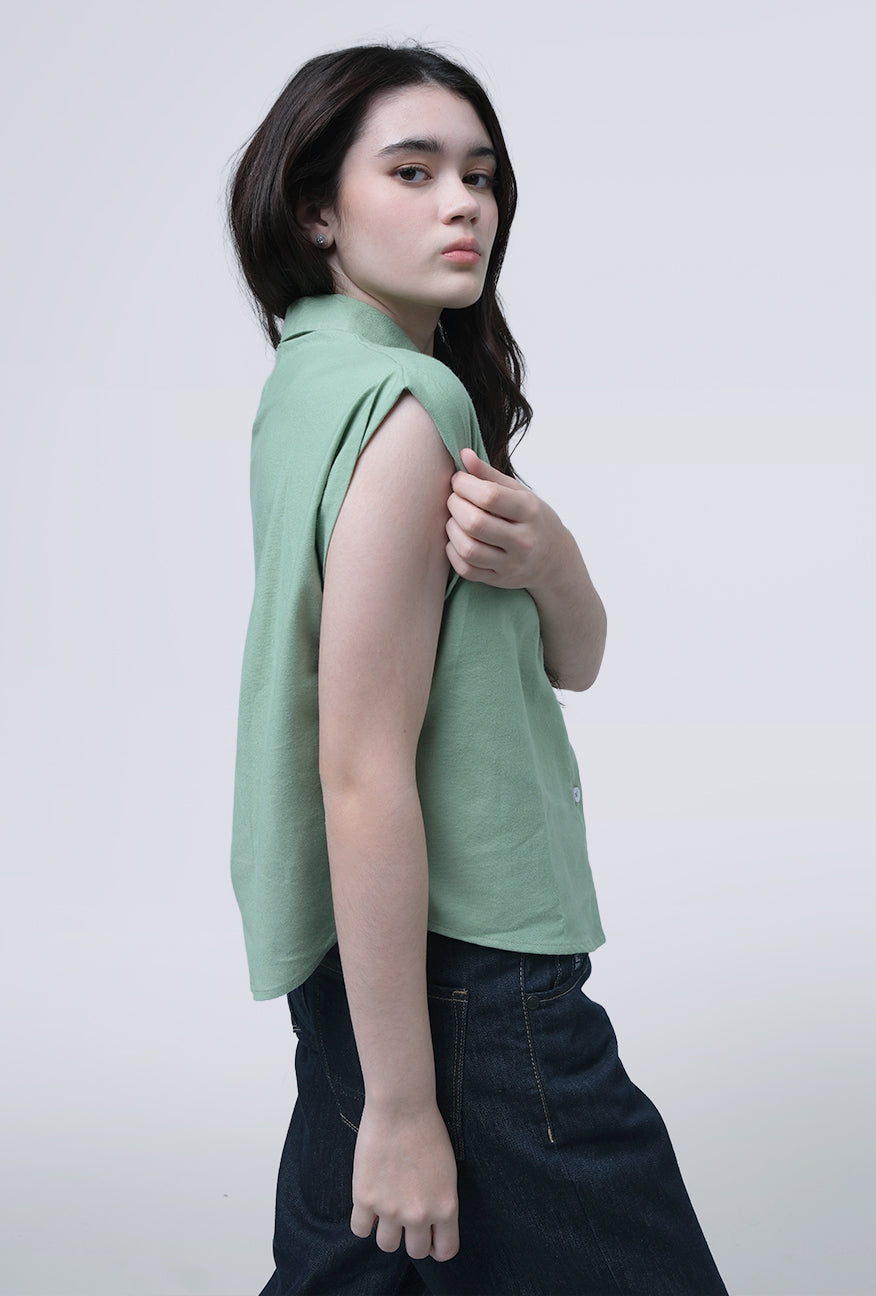 Kemeja Lengan Pendek Oryna Green Exclusive Online