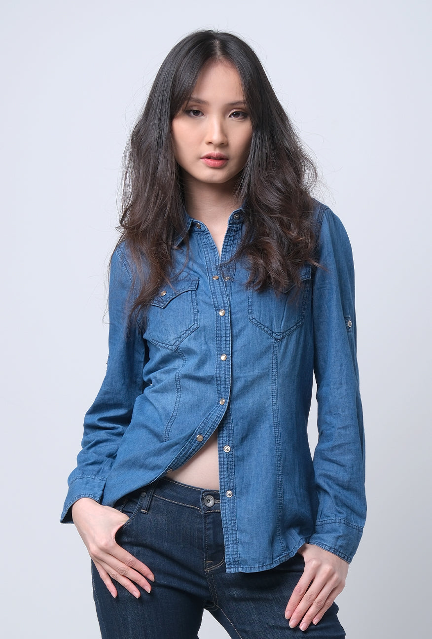 Kemeja Chambray Lengan Panjang Princess Medium Blue