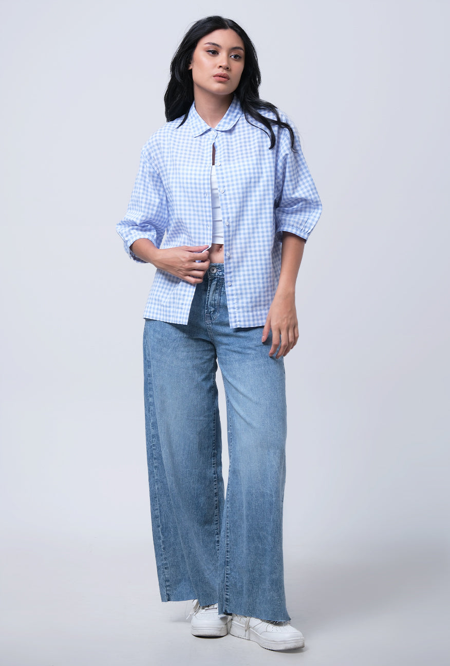 Kemeja Lengan Pendek Myles Blue White
