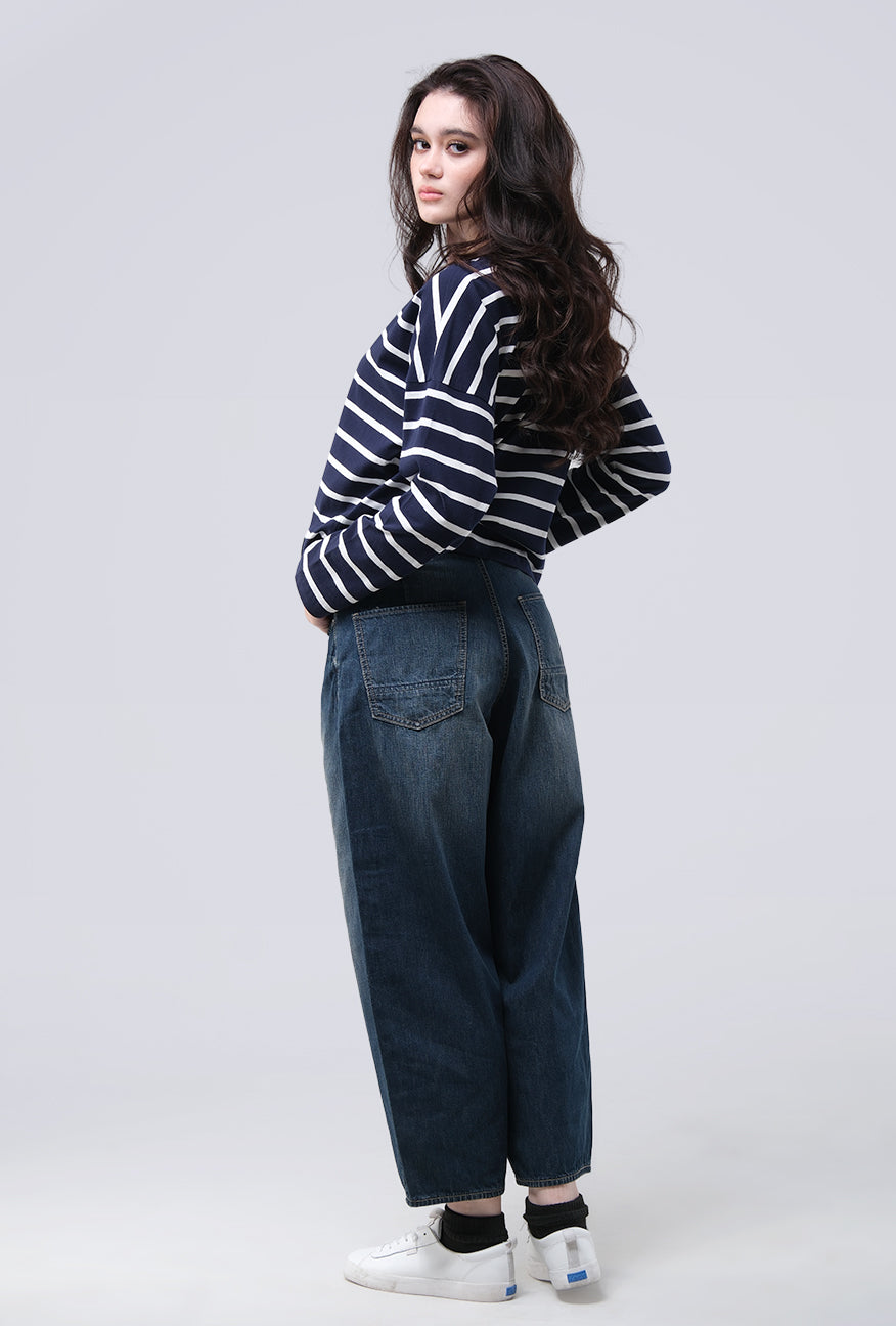 T-Shirt Lengan Panjang Grecila Navy White Stripe