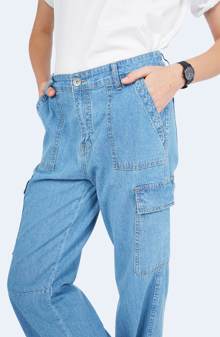 Celana Cargo Denim Misha Medium Blue