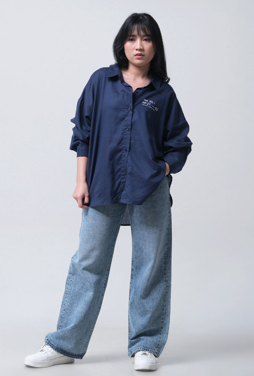 Kemeja Lengan Panjang Beiza Navy