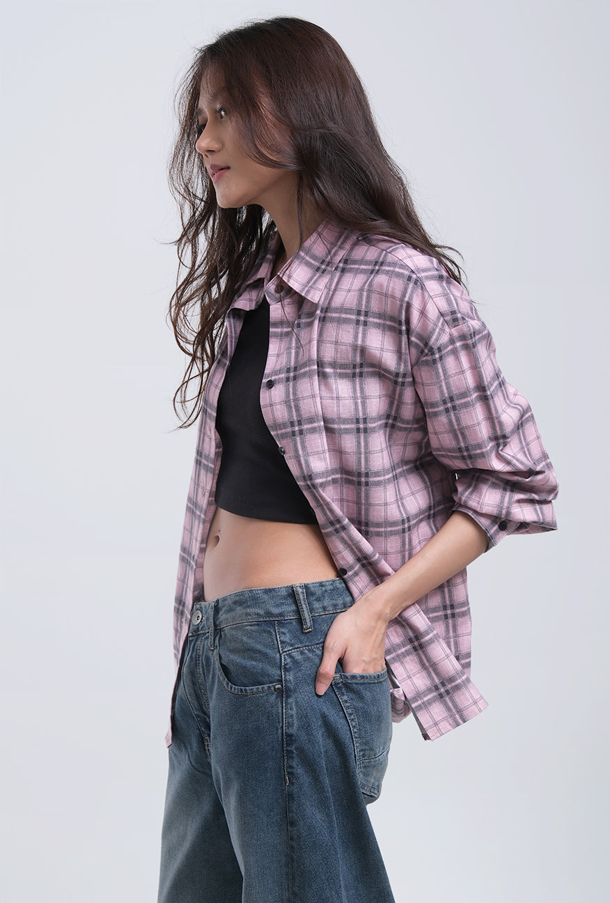 Kemeja Lengan Panjang Alanza 2.0 Pink Black