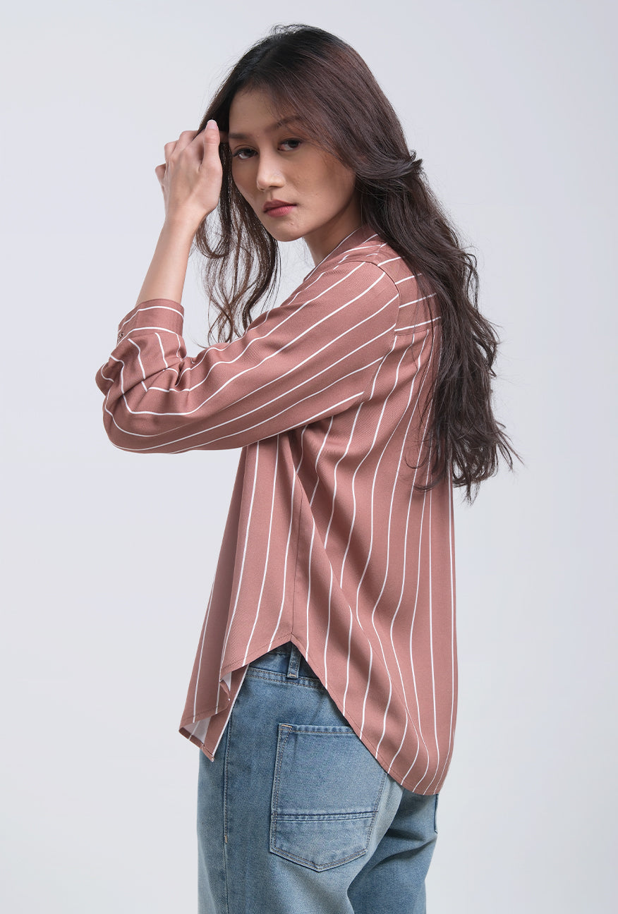 Kemeja Lengan Panjang Jayla Brown White