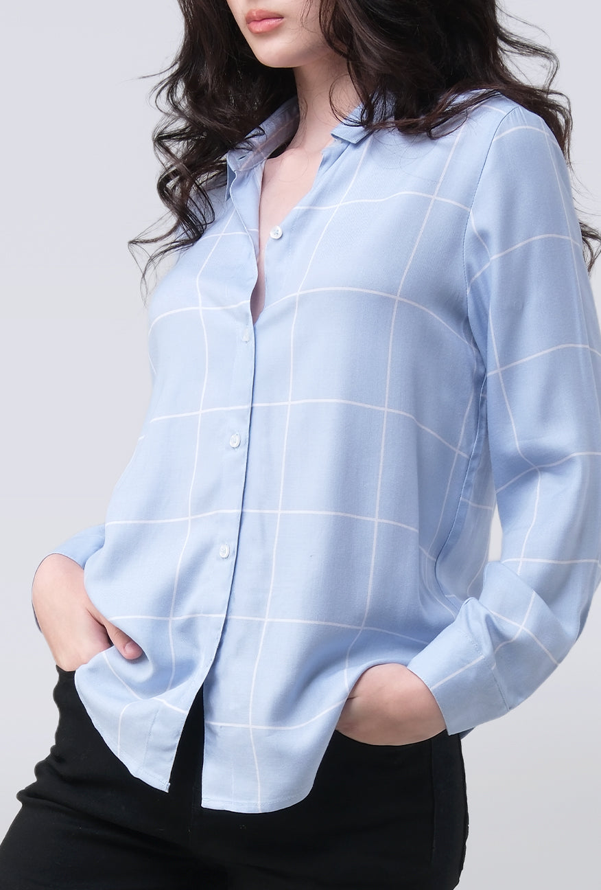 Kemeja Lengan Panjang Kayza Blue White