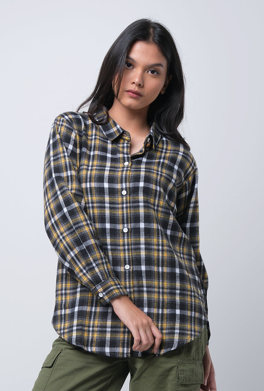 Kemeja Flanel Mikayla Black Yellow