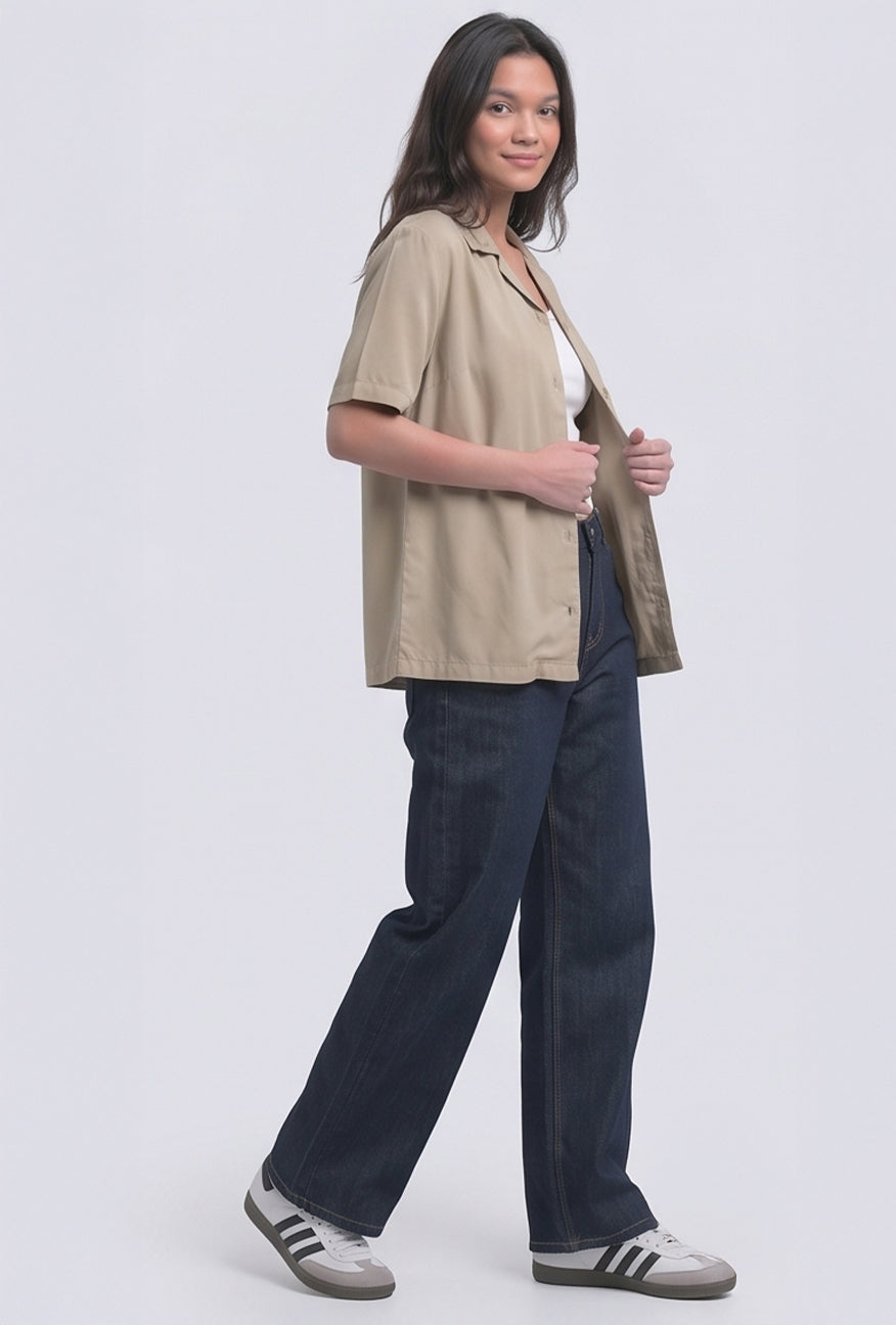 Kemeja Lengan Pendek Kenzy Beige Cream