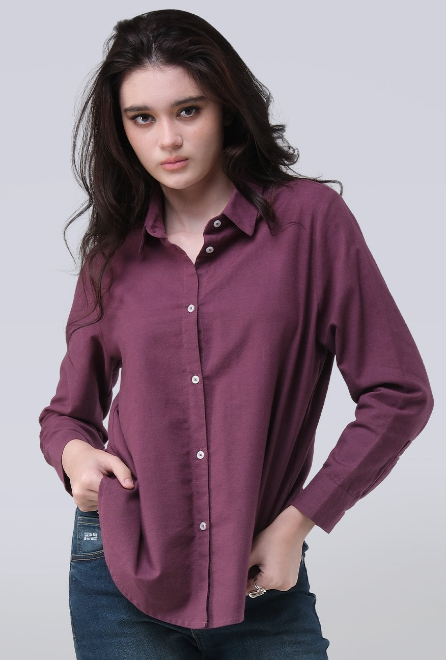 Kemeja Lengan Panjang Mellie Burgundy