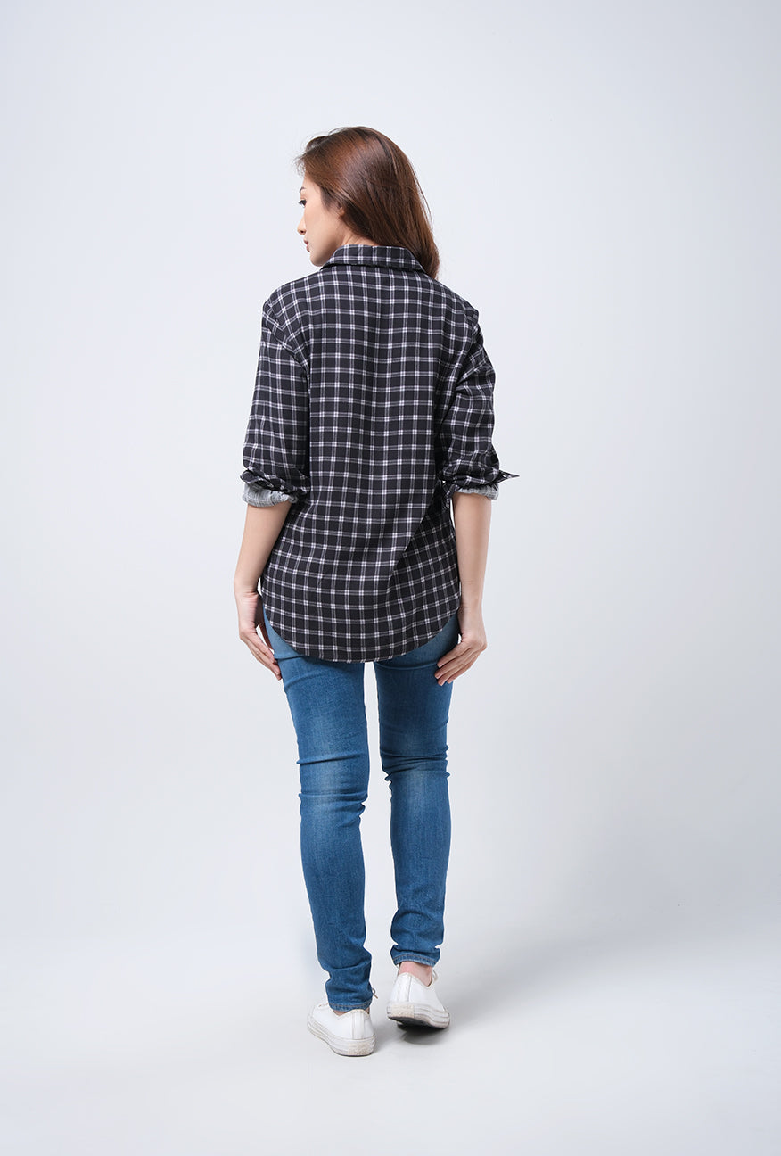 Kemeja Lengan Panjang Enzy Black Grey