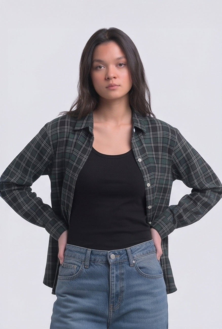 Kemeja Flanel Jenna Green Black