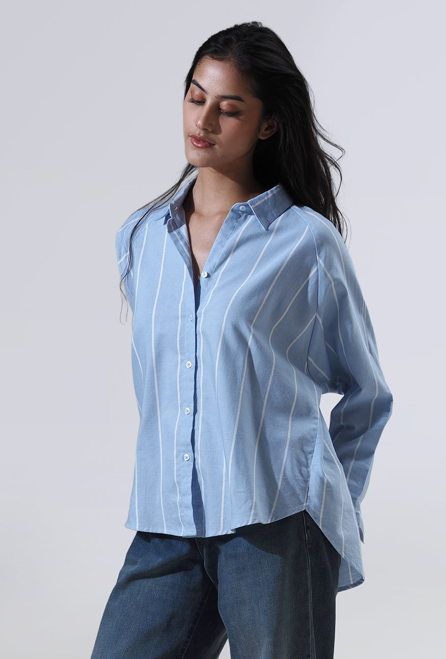 Kemeja Lengan Panjang Lycka Blue White