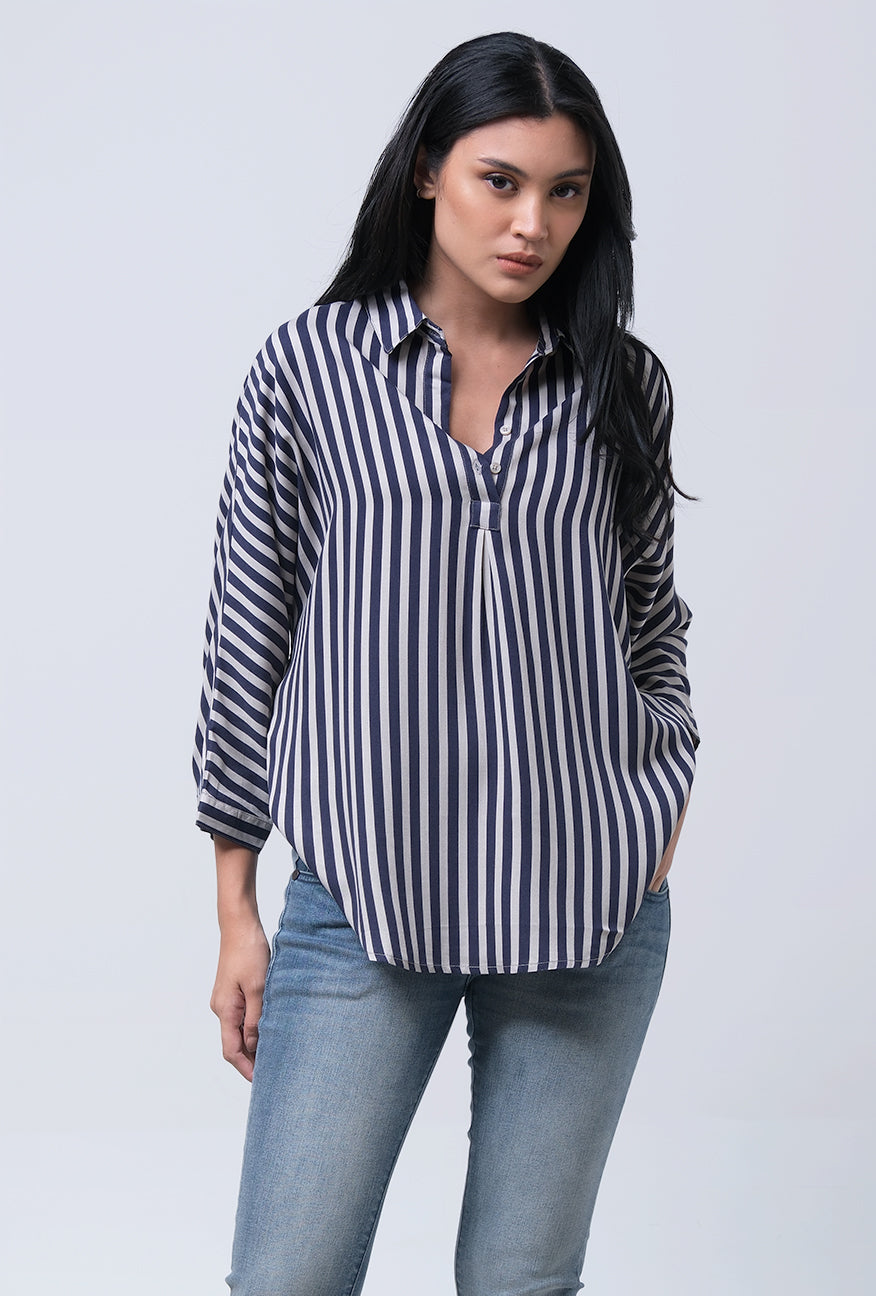 Kemeja Lengan Panjang Nylah Navy Grey Shirt