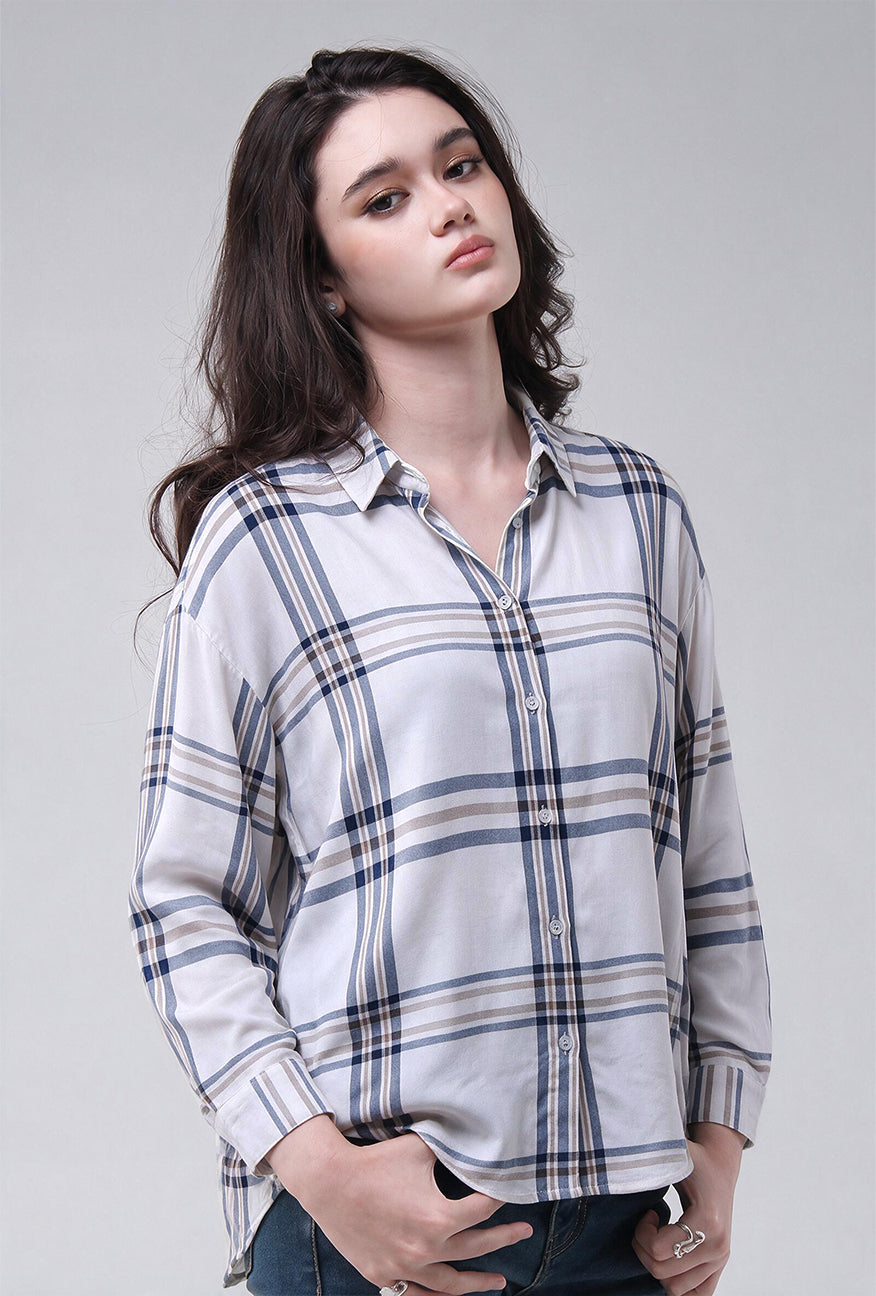 Kemeja Lengan Panjang Mara White Blue