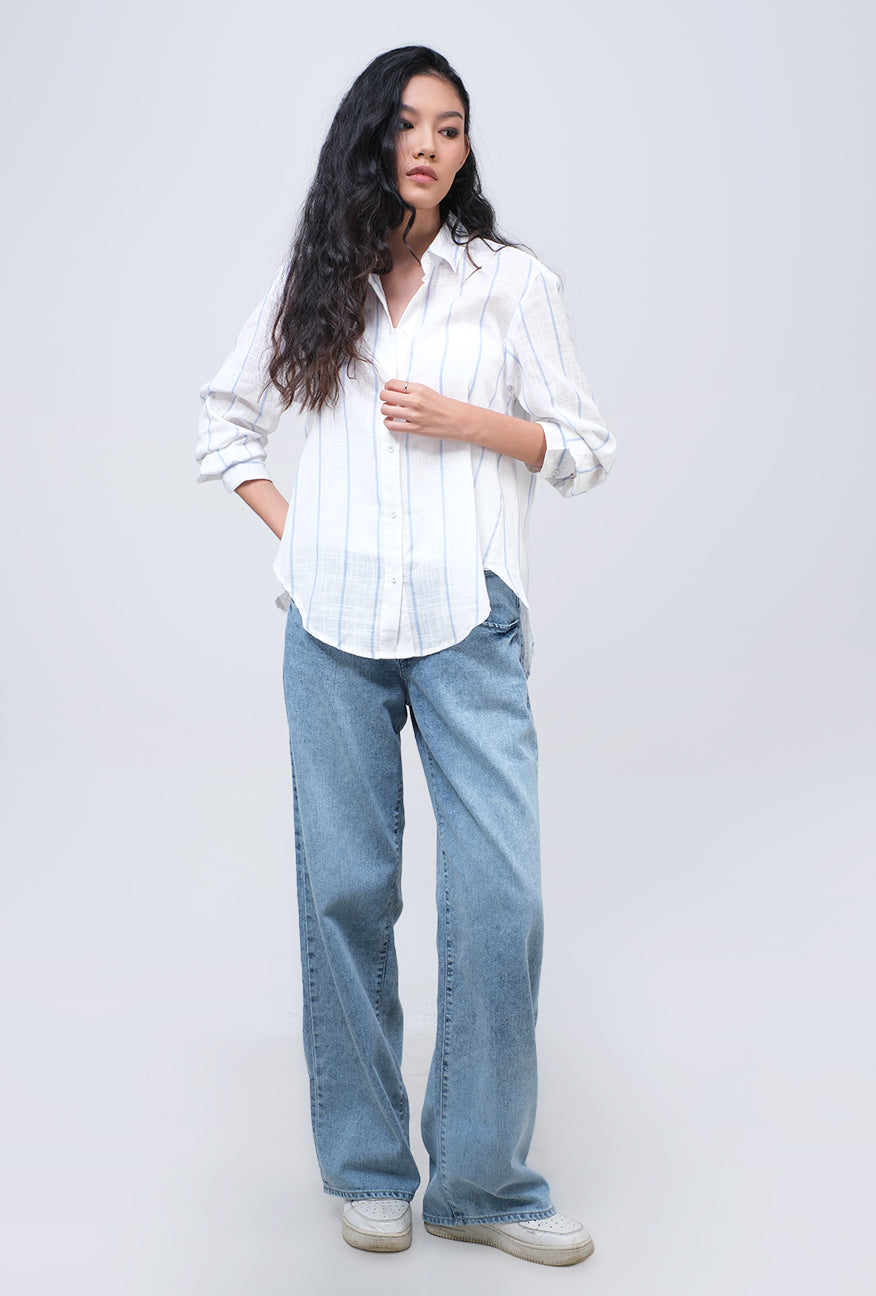 Kemeja Lengan Panjang Jollie White Blue