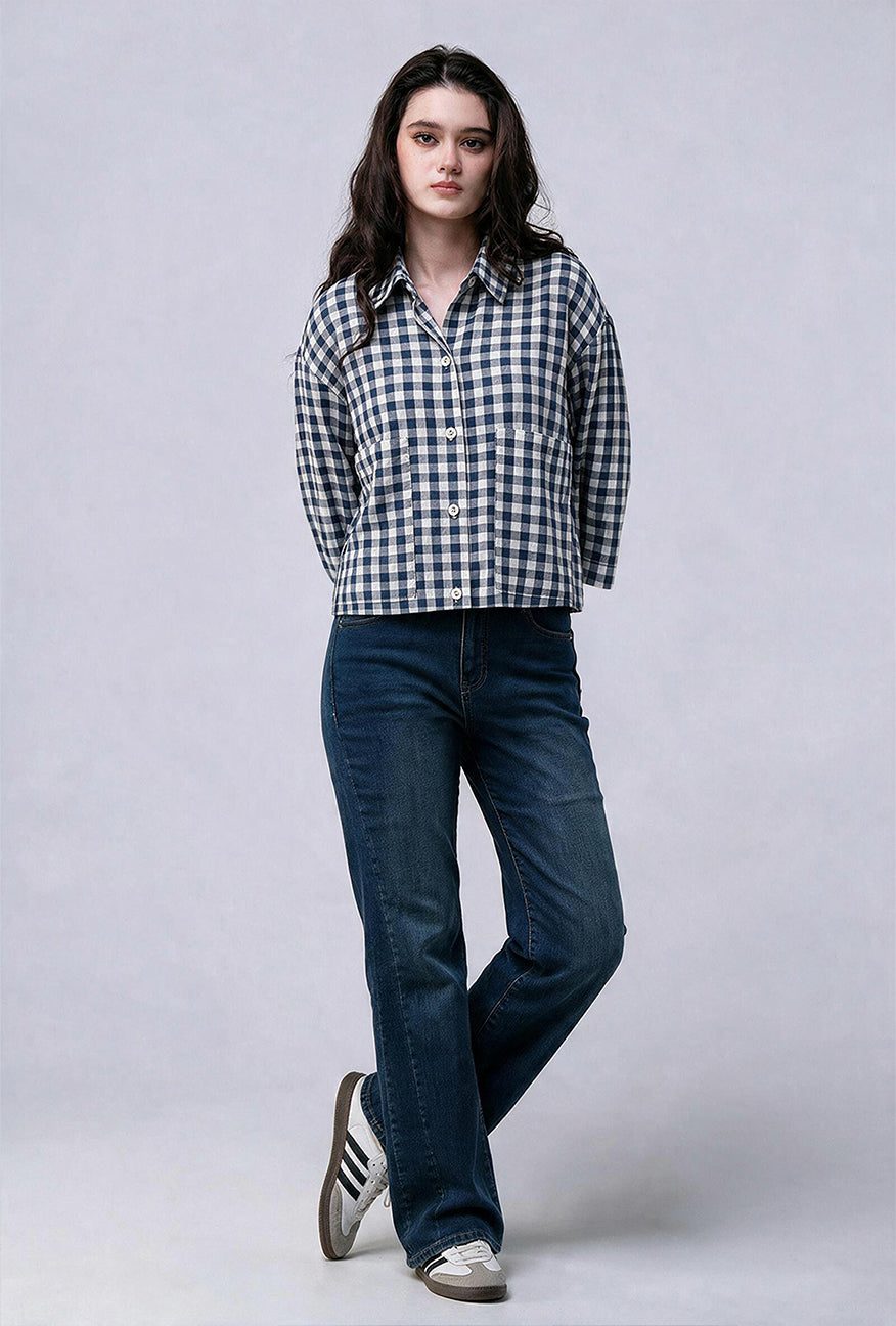 Kemeja Lumi Navy White Exclusive Online