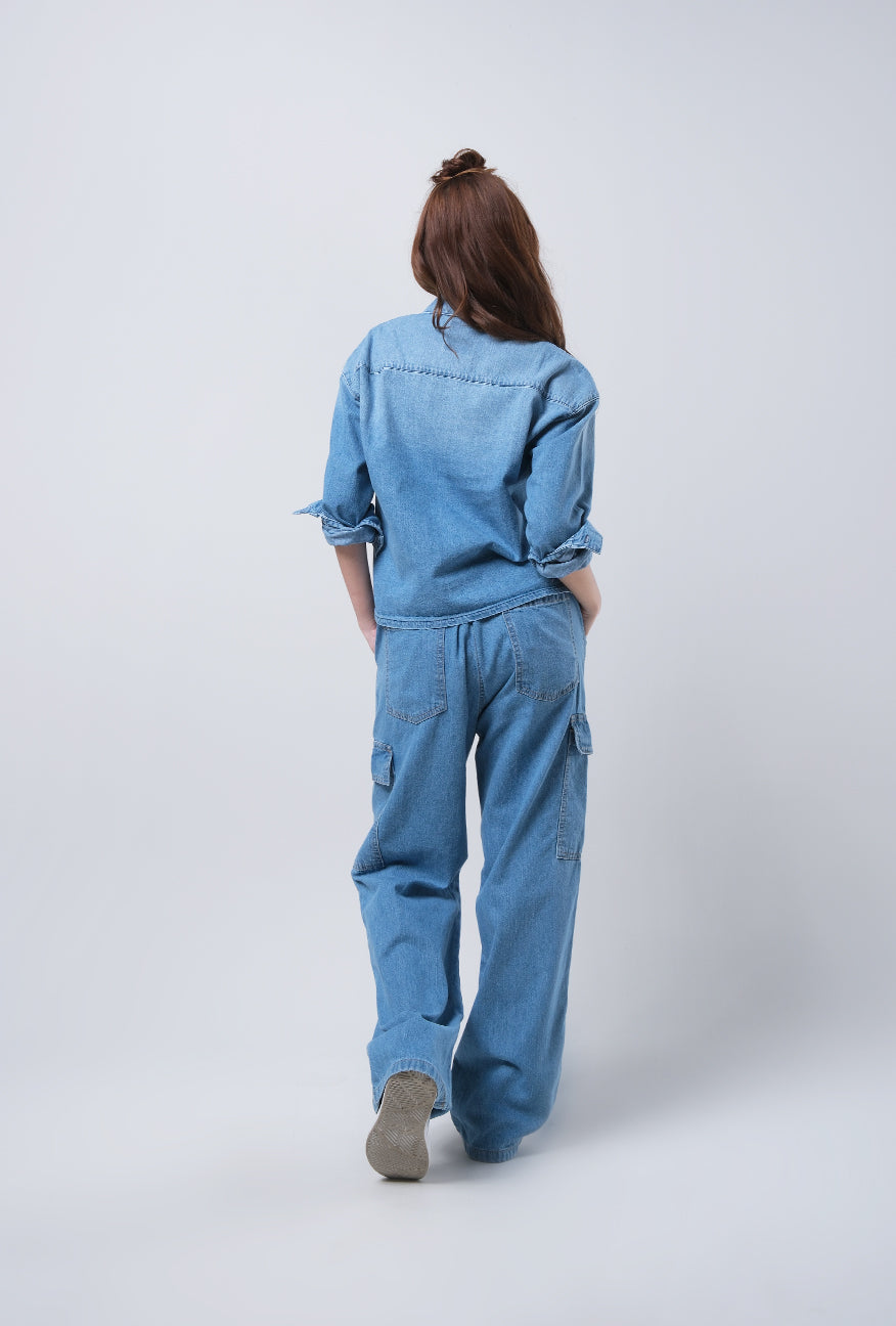Kemeja Chambray Lengan Panjang Sadie Medium Blue