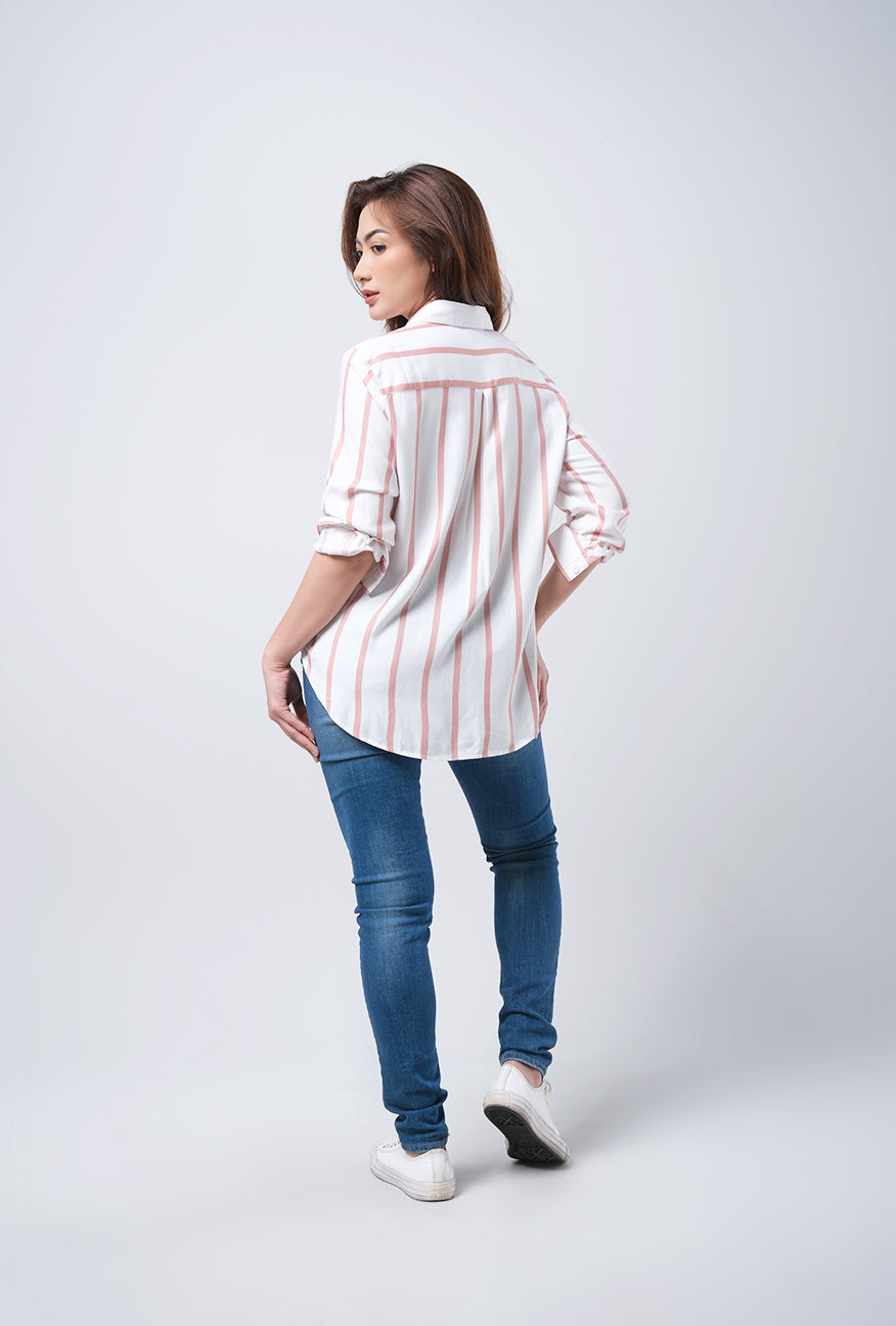 Kemeja Lengan Panjang Jenny Offwhite Pink