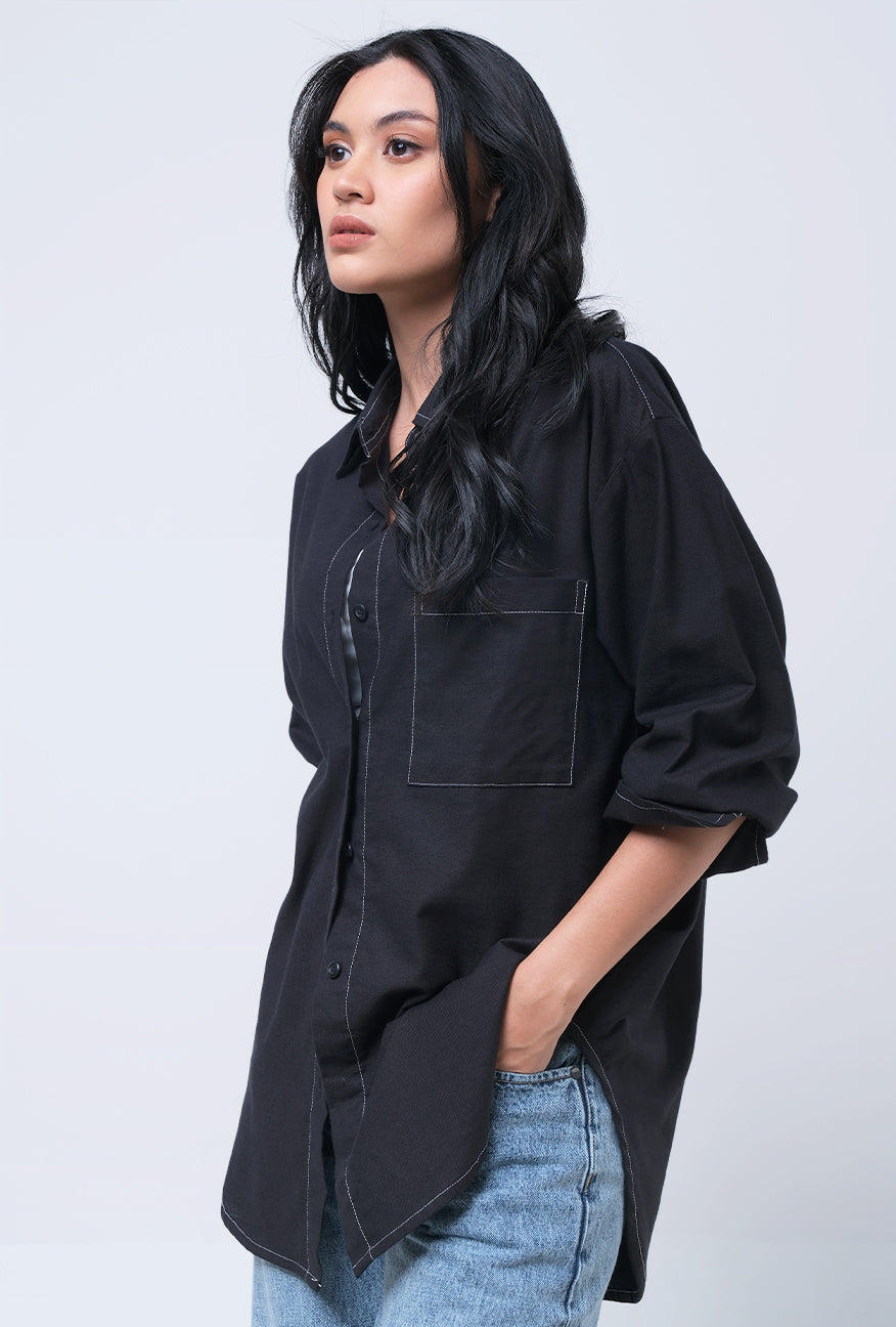 Kemeja Lengan Panjang Nisrina Black Shirt