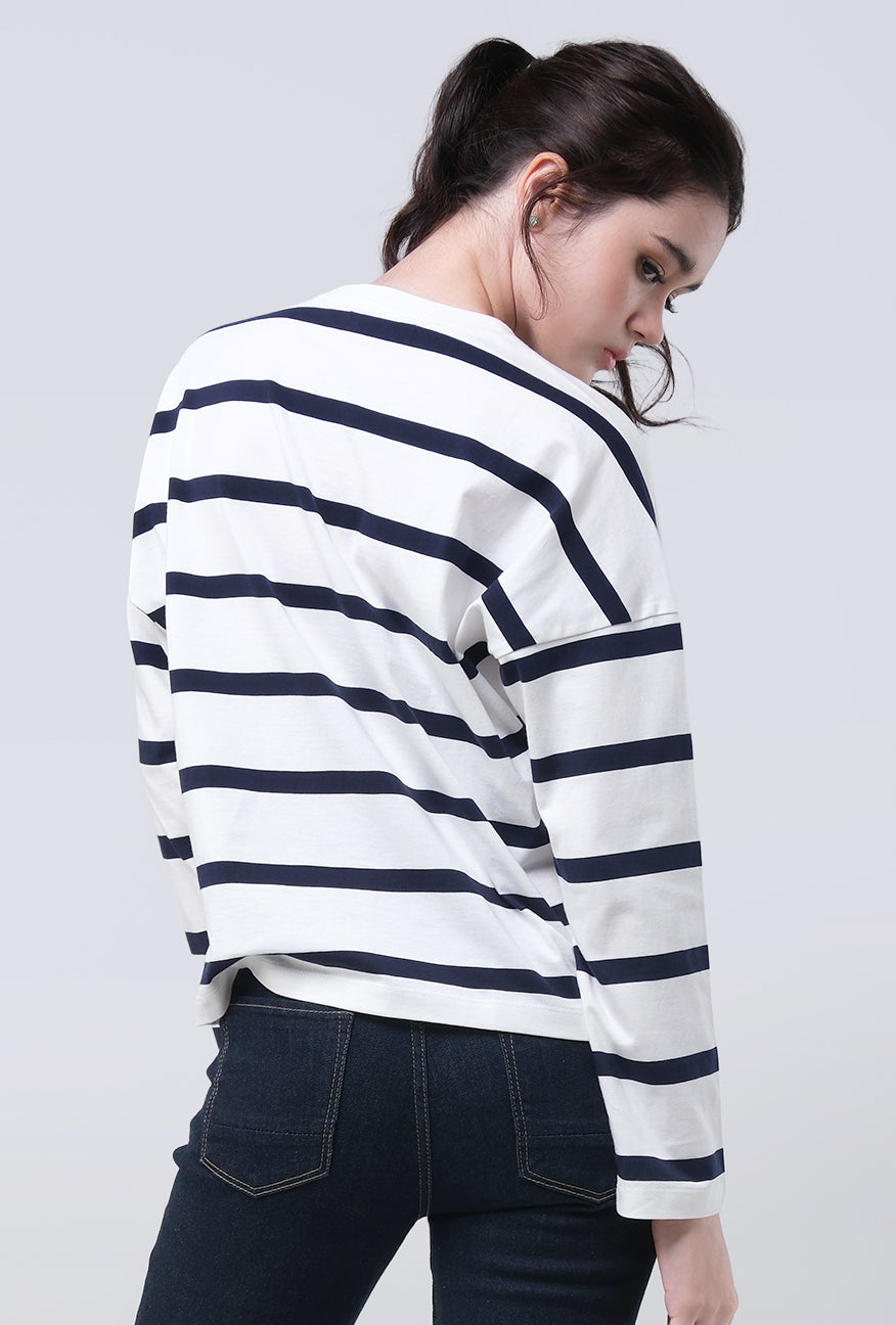 T-Shirt Lengan Panjang Sena White Navy Stripe