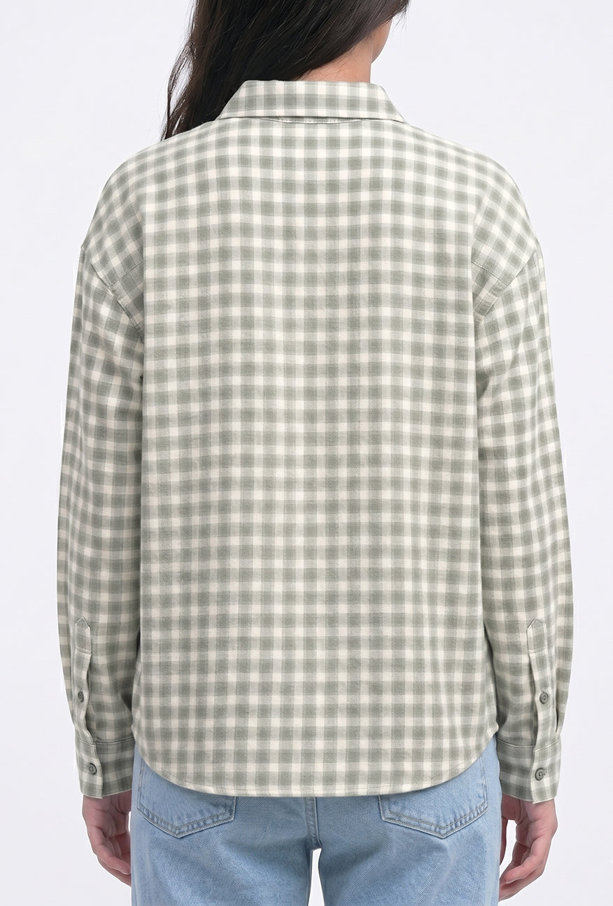 Kemeja Lengan Panjang Olivia White Green