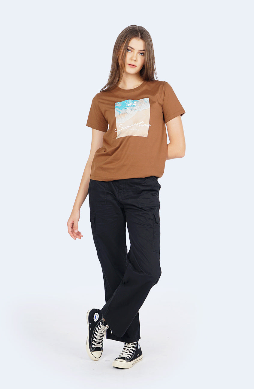 T-Shirt Basic Lengan Pendek Rosalind Brown