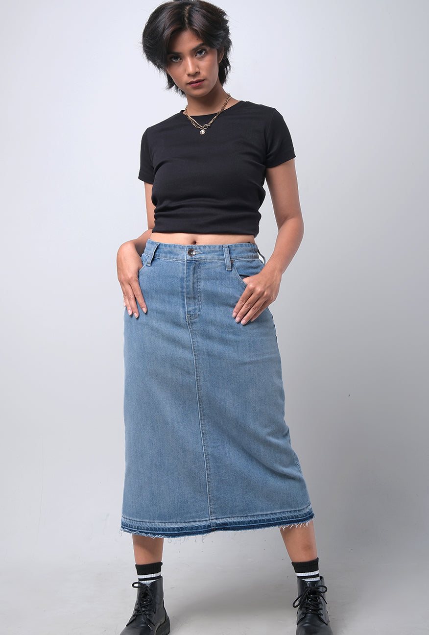 Rok Midi Denim Jenaira Light Blue