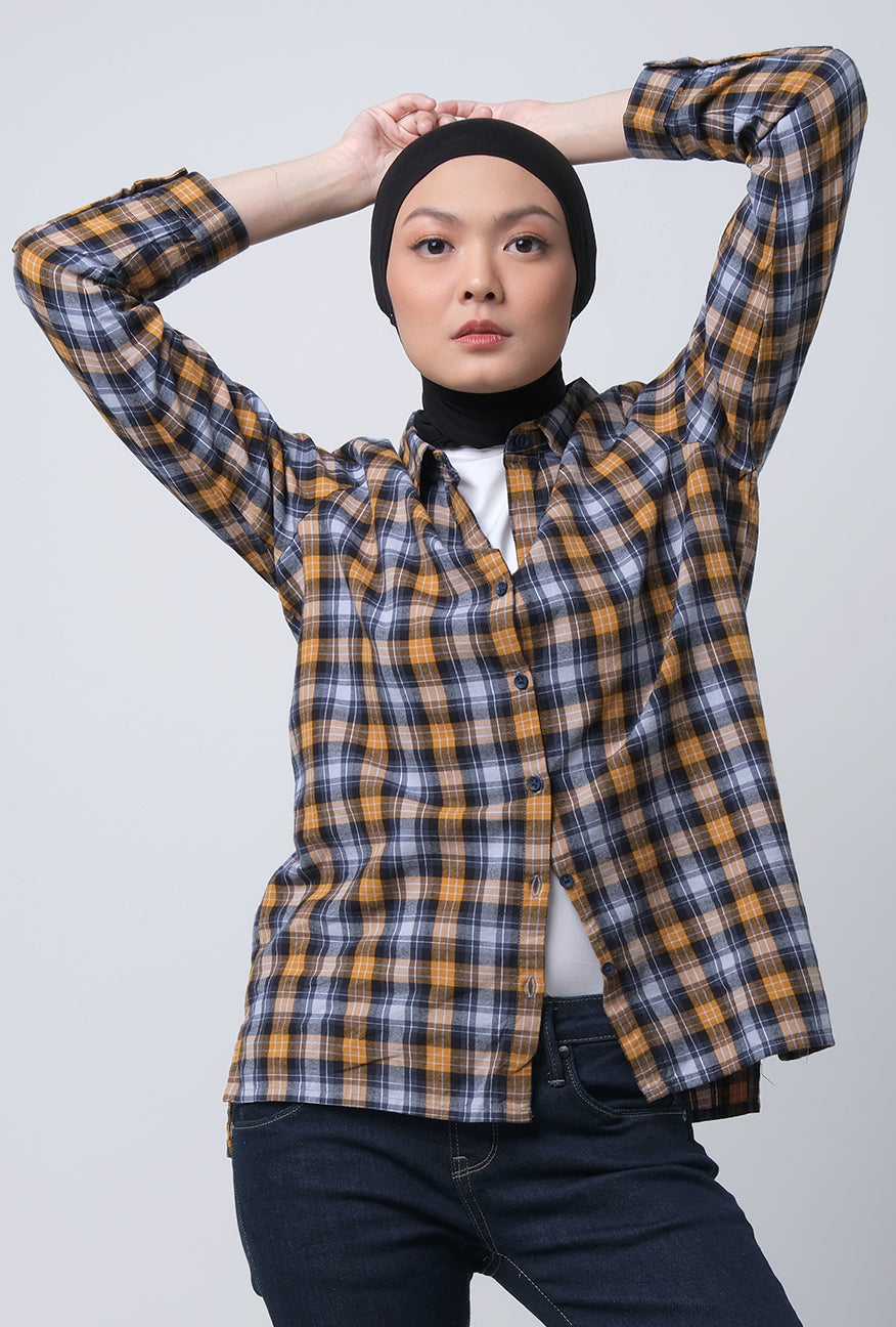 Kemeja Flanel Zoe Navy Yellow