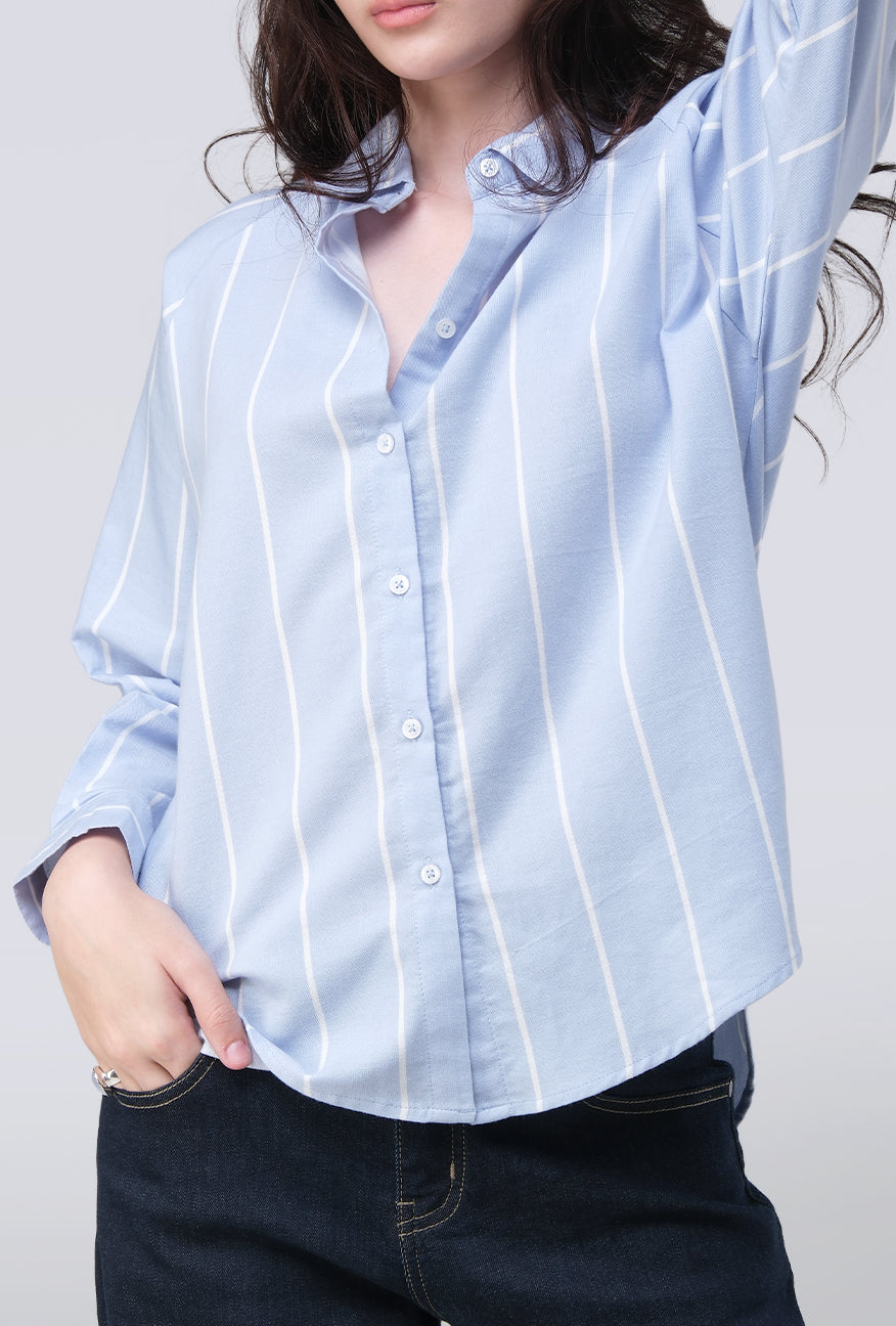 Kemeja Lengan Panjang Lycka Blue White