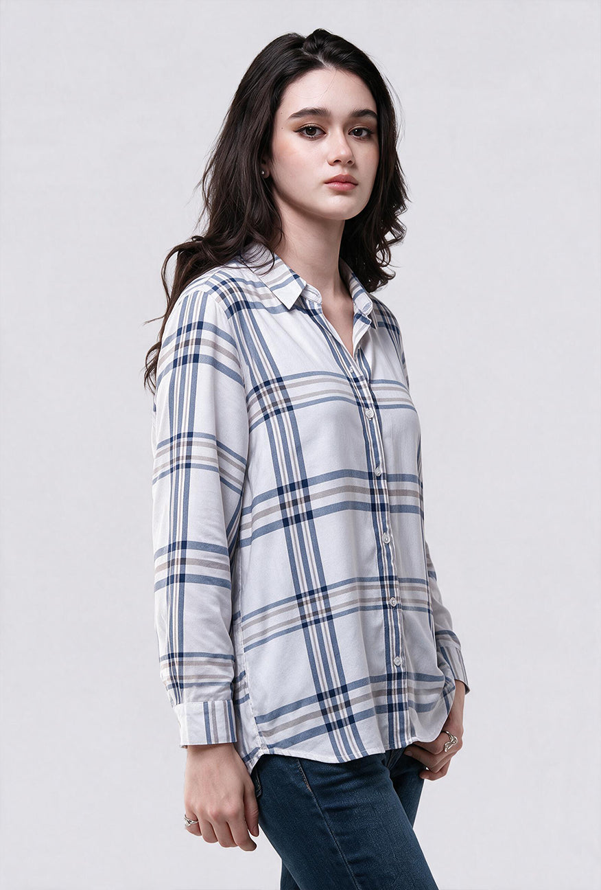 Kemeja Lengan Panjang Mara White Blue